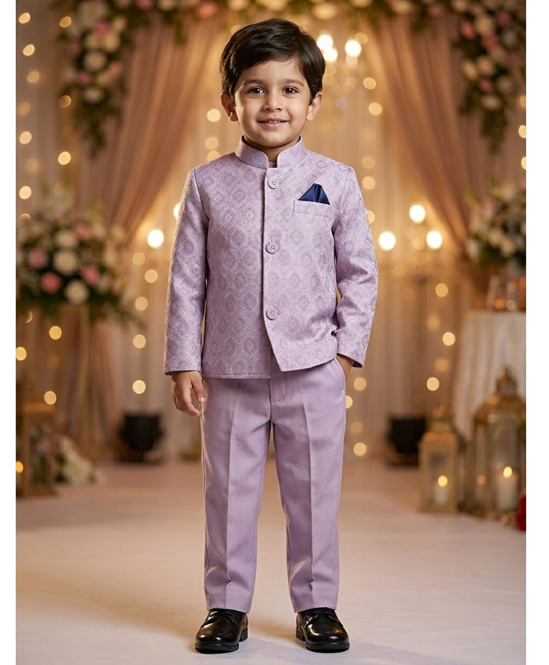 Rikidoos Cotton Woven Full Sleeve Textured Jodhapuri Pocket Square Detailing Coat With Pant - Purple-picture-17