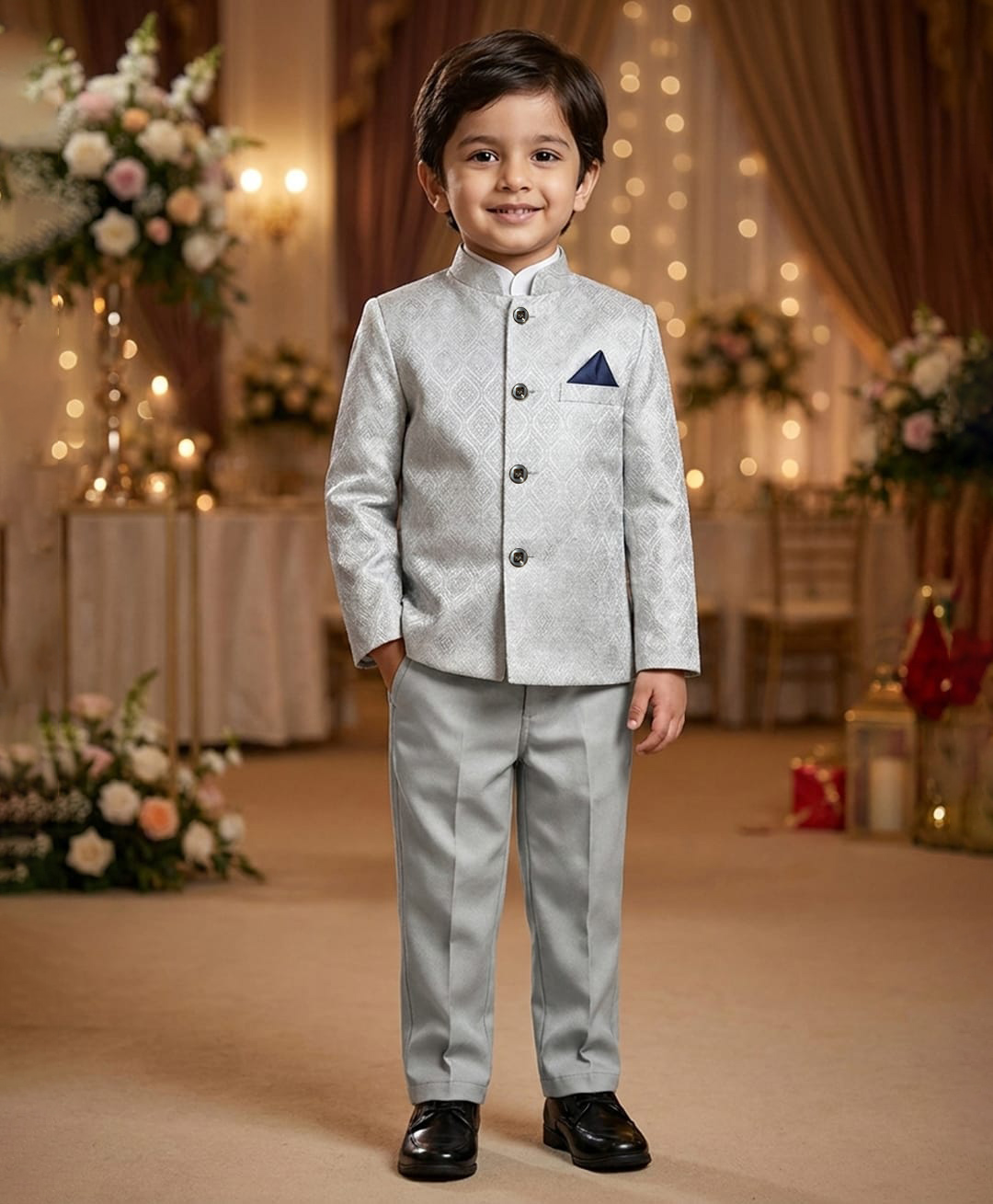 Rikidoos Cotton Woven Full Sleeve Textured Jodhapuri Pocket Square Detailing Coat With Pant - Off White-picture-14