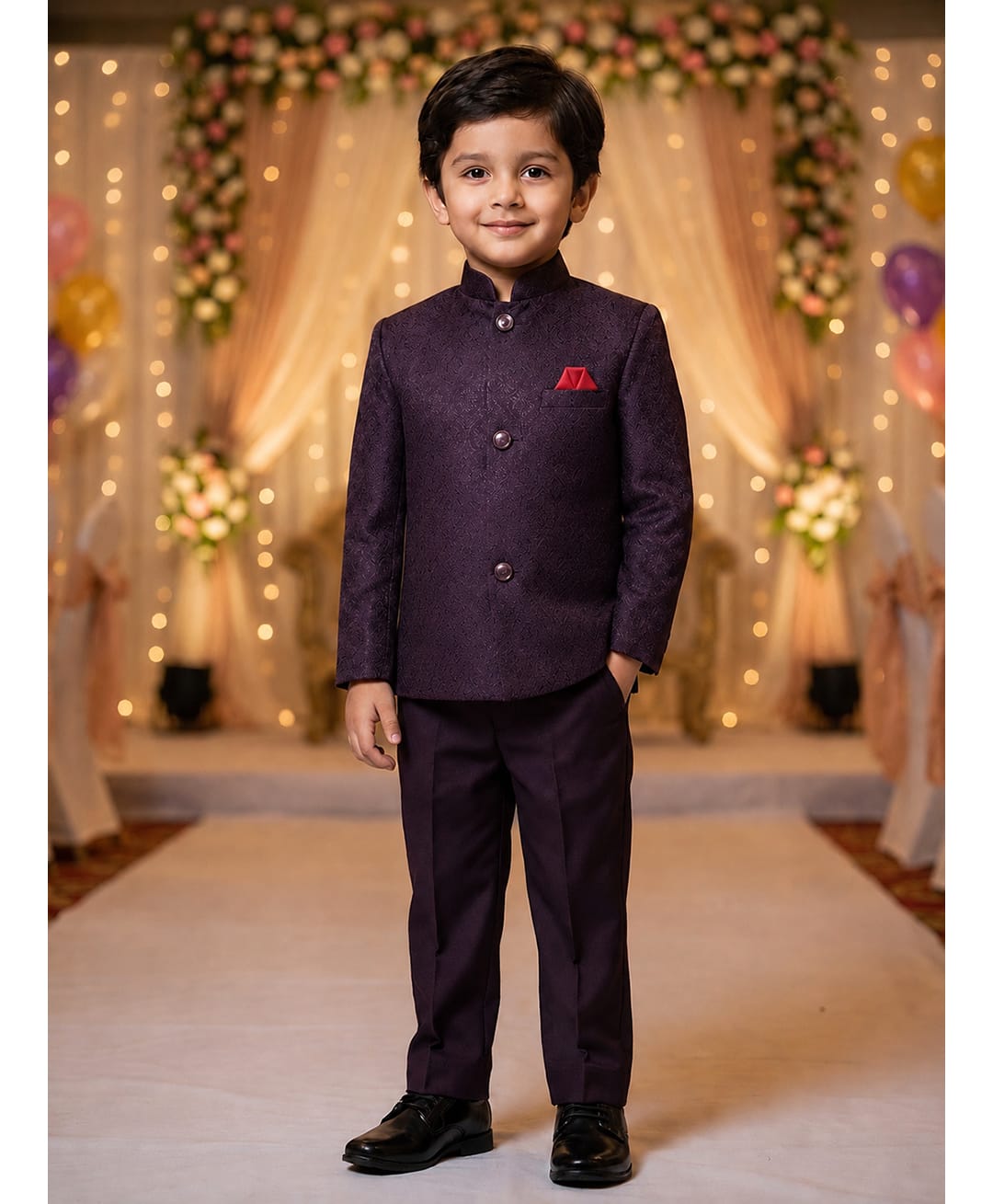 Rikidoos Cotton Woven Full Sleeve Textured Jodhapuri Pocket Square Detailing Coat With Pant - Wine-picture-23
