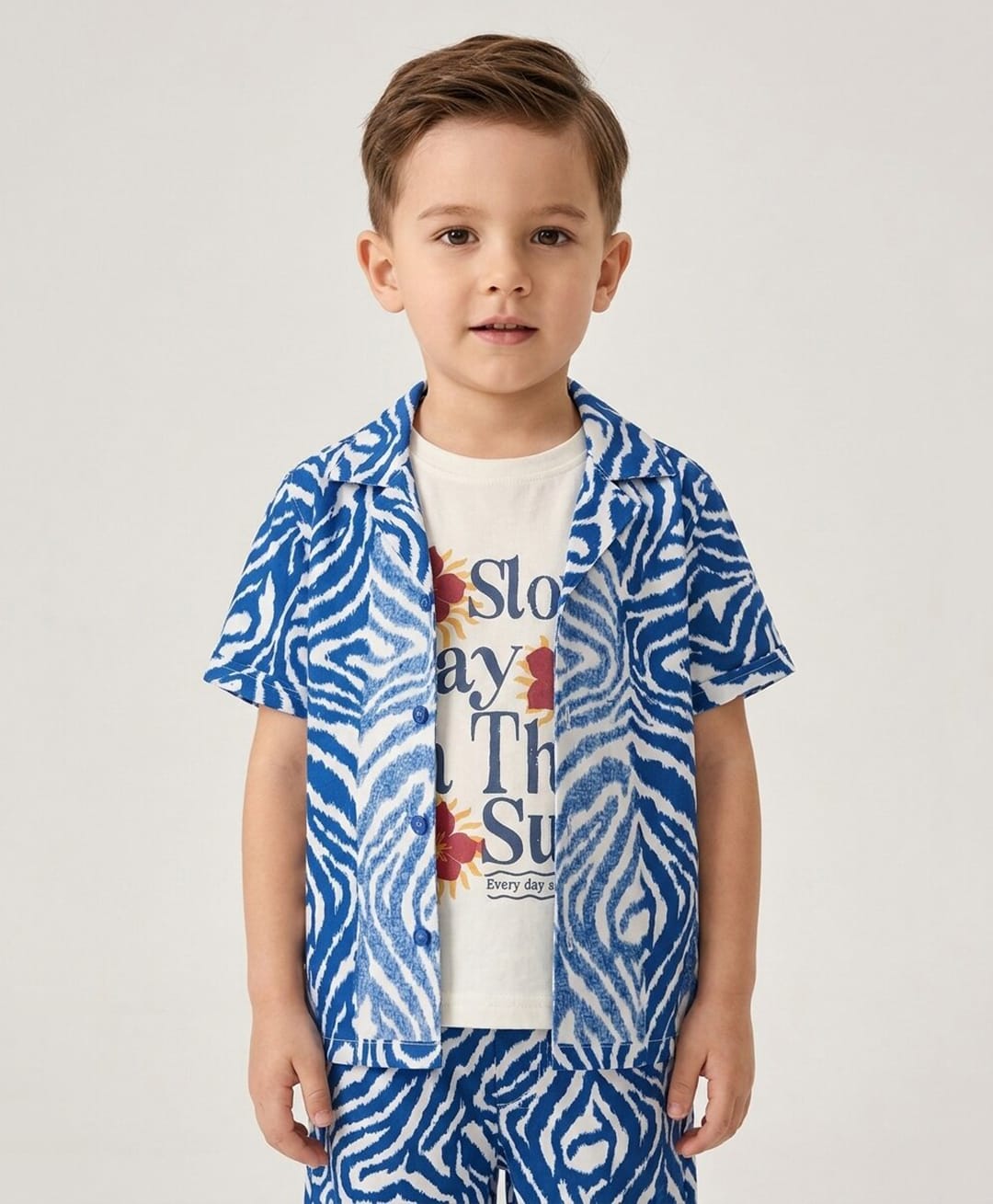 Rikidoos Cotton Woven Half Sleeves Printed Shirt With Text Printed T-Shirt - Blue-picture-23