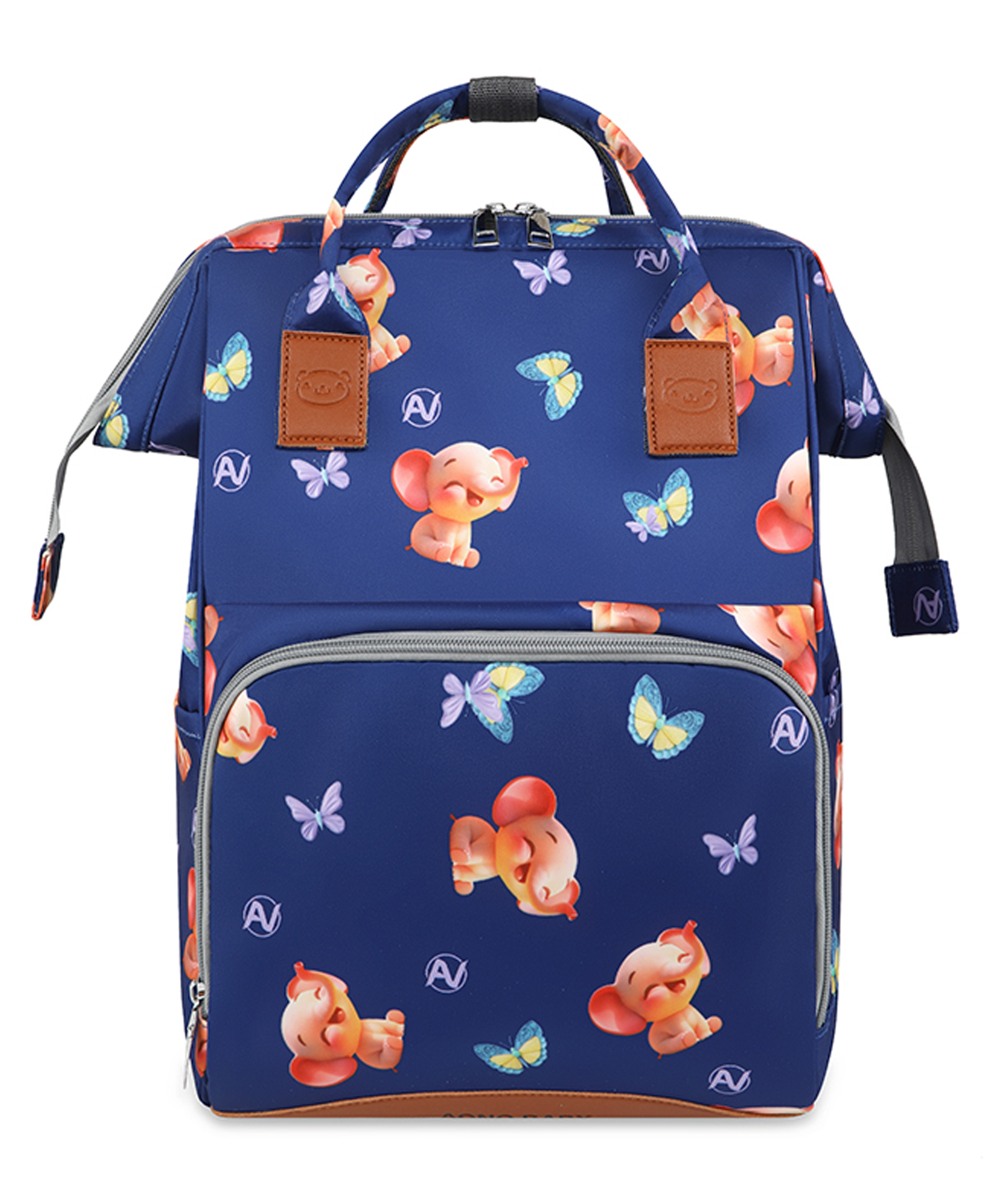 Winnies Elephant Print Multipurpose Diaper Backpack-Blue-image-0