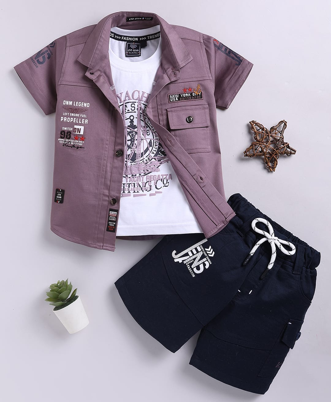 LTZ CLUB Textile Knit Half Sleeves Typography Printed Shirt & Shorts With Tee Set - Onion-image-14