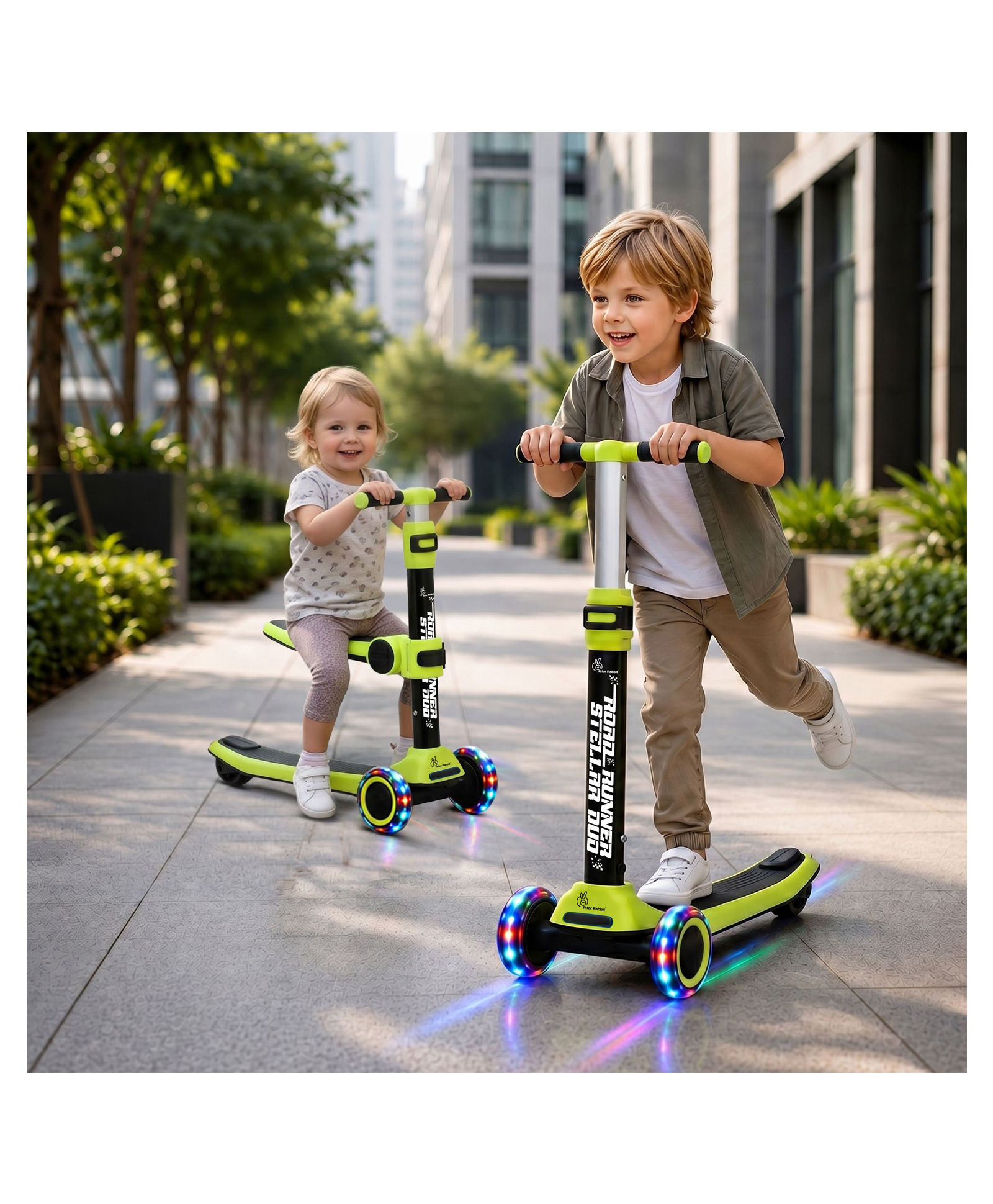 R For Rabbit Runner Stellar LED Scooter With Bluetooth Music, Adjustable Height & Smooth Ride - Neon & Black-picture-46