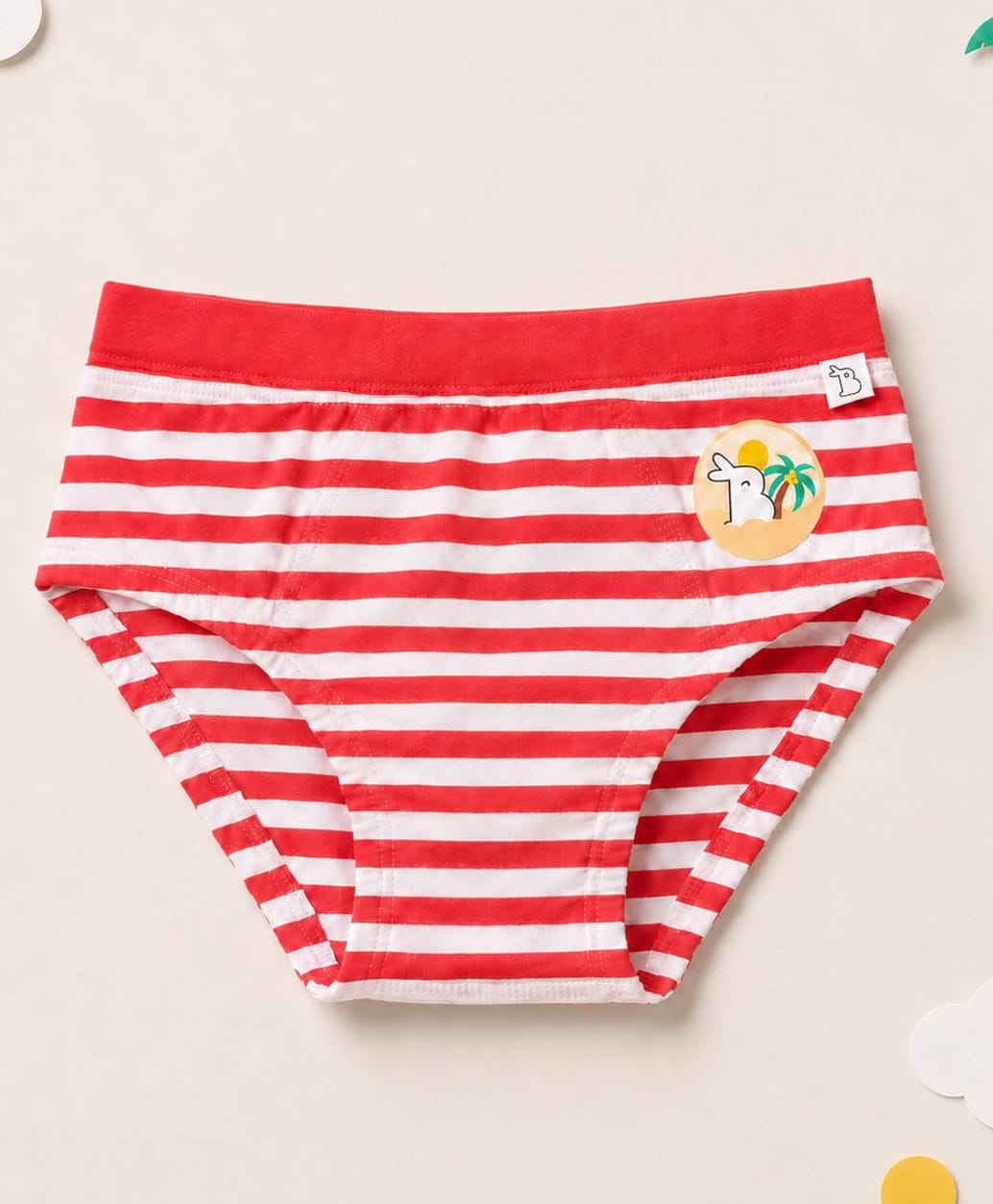 SuperBottoms Bamboo Knit Striped & Bunny On An Island Printed Briefs - Red & White-image-32