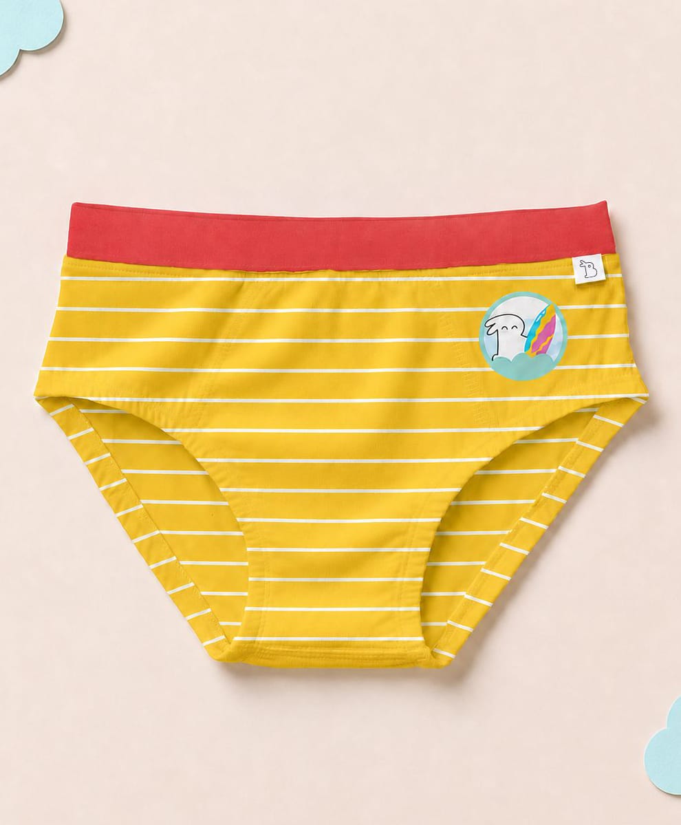 SuperBottoms Bamboo Knit Striped & Surfing Bunny Printed Briefs - Yellow-image-47