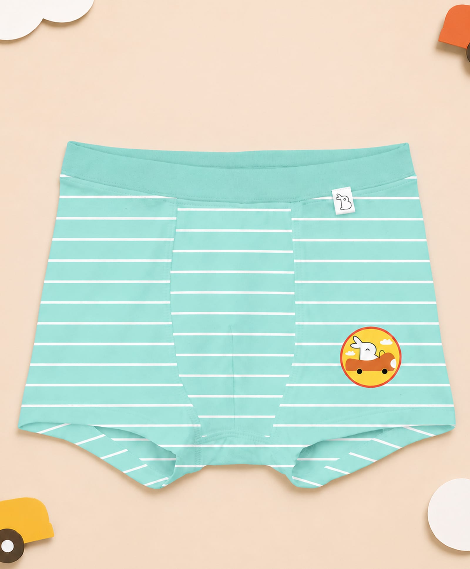 SuperBottoms Bamboo Knit Striped & Bunny In Car Printed Boxers - Sea Green-picture-42