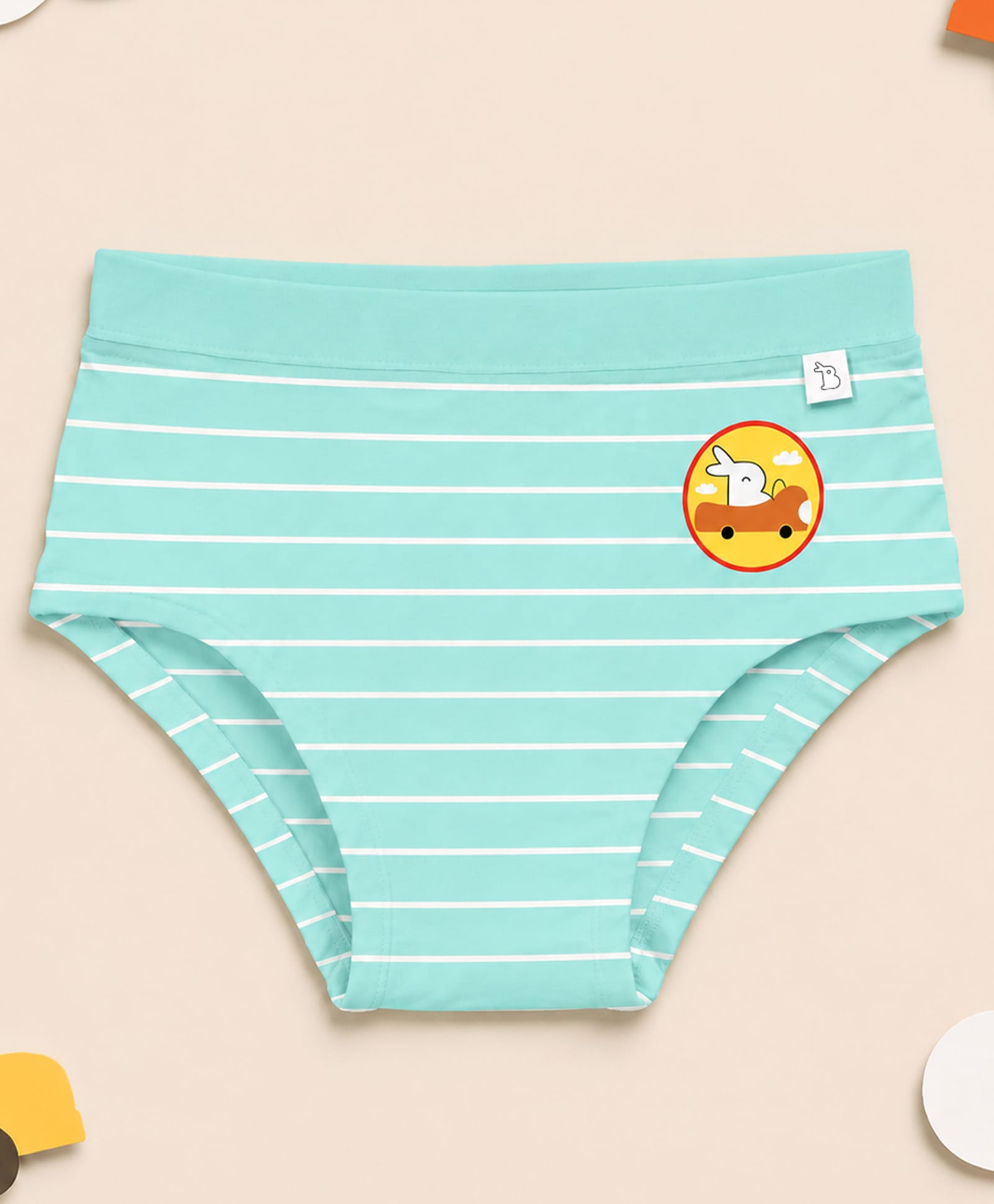 SuperBottoms Bamboo Knit Striped & Bunny In Car Printed Panties - Sea Green-picture-8