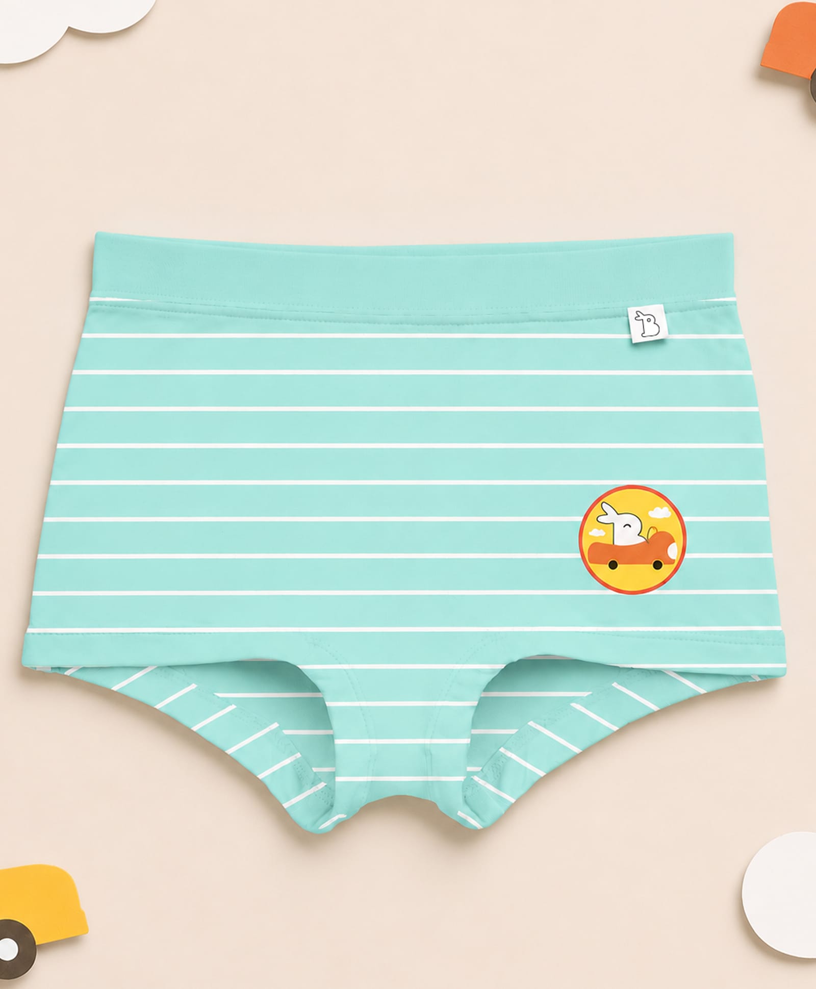 SuperBottoms Bamboo Knit Striped & Bunny In Car Printed Boyshorts - Sea Green-picture-24