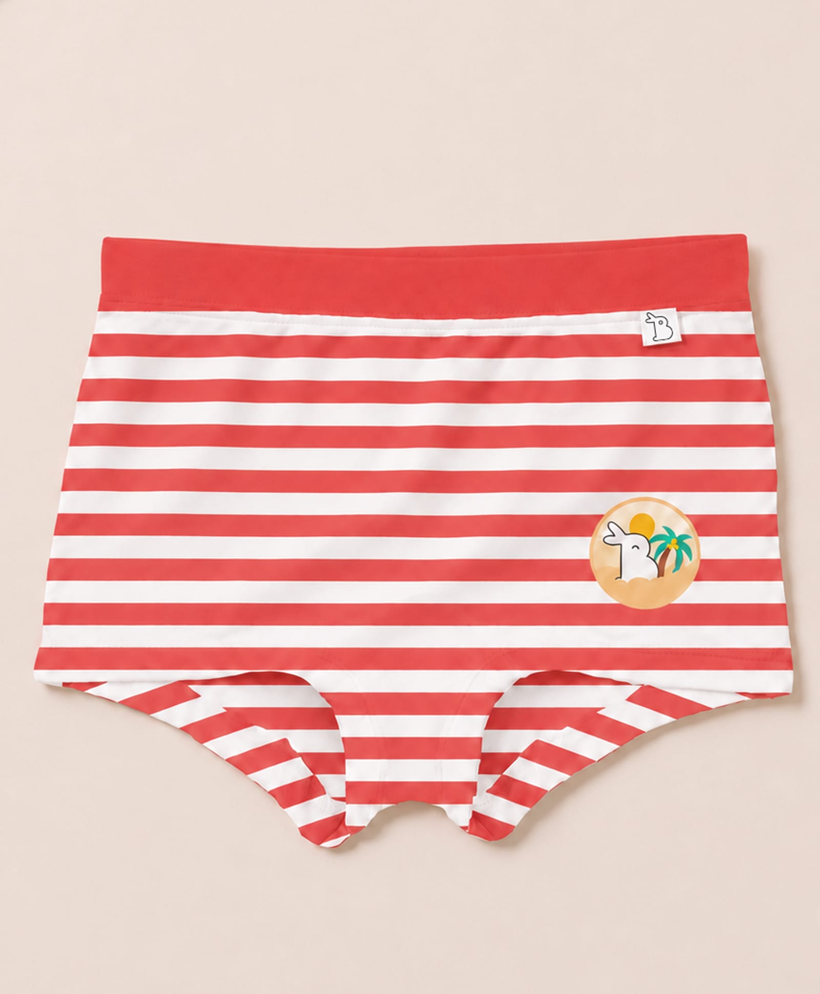 SuperBottoms Bamboo Knit Striped & Bunny On An Island Printed Boyshorts - Red & White-picture-3