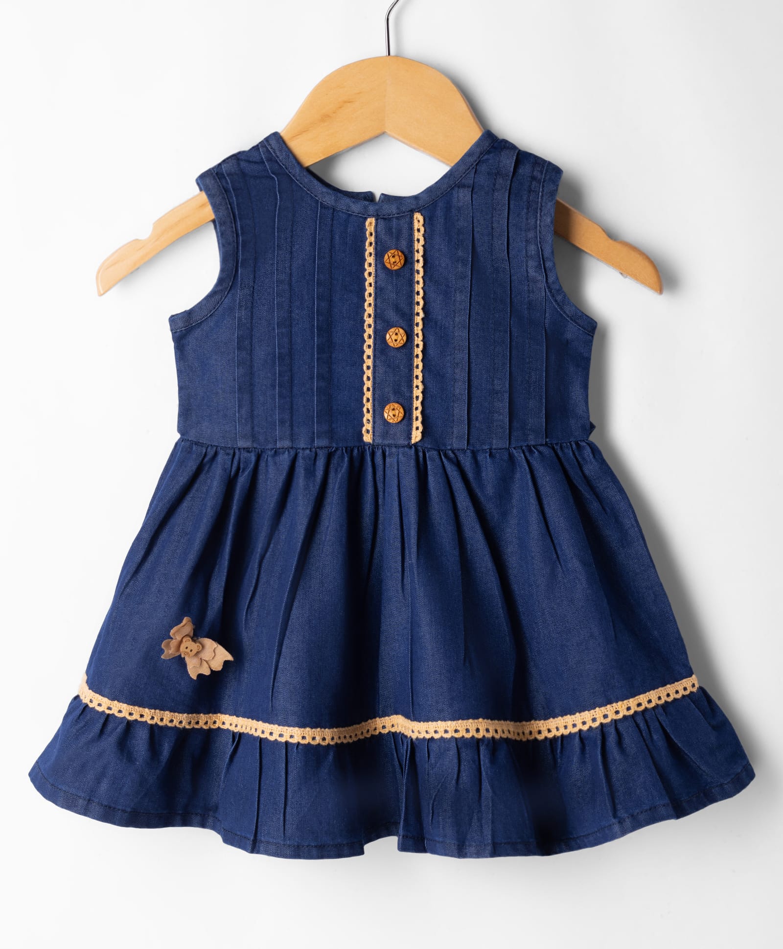 Blabber Sleeveless Butterfly Applique Detailed & Lace Embellished Knee Length Dress - Dark Blue-image-4