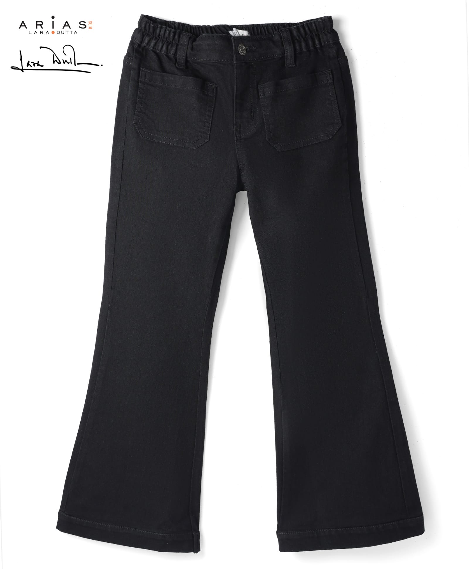 Arias Cotton Elastane Woven Full Length Flared Denim Jeans With Pockets at Front & Back - Black-image-29