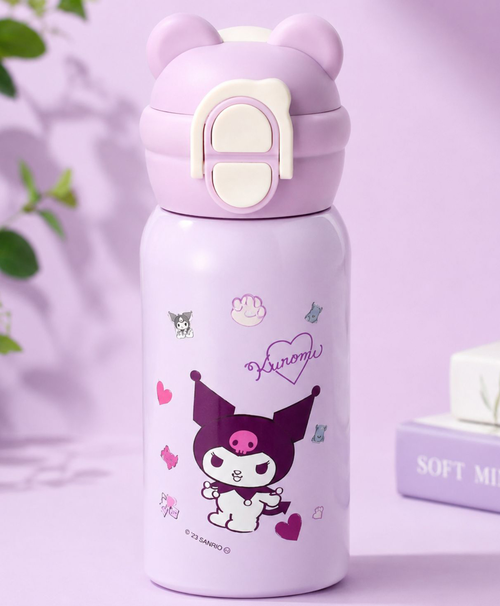 Paper Moon Stainless Steel Kawaii Cartoon Printed Double wall Insulated Leak Proof Water Bottle with Dual Mouth intregrated straw for Kids School & Outdoor -500ml (Color may vary )-image-7