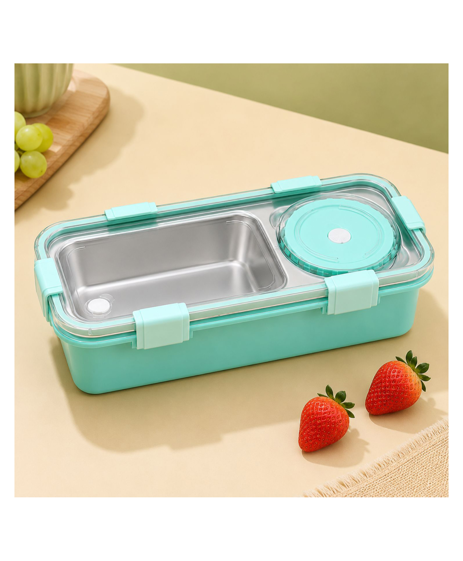Paper Moon Stainless Steel Bento Lunch Box Multiple Compartments Leak-Proof with spoon and chopstick Durable Clip Lock Design for Kids School, office & Travel (Color may vary )-image-3
