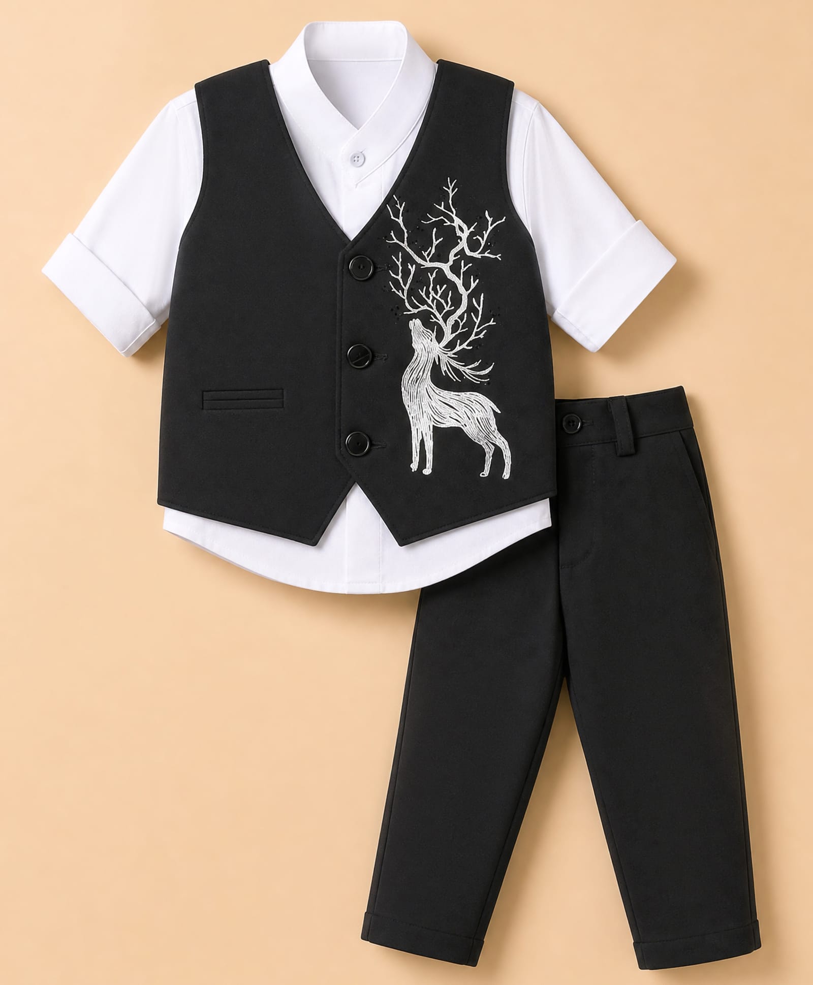 Rikidoos Cotton Woven Full Sleeve 3 Piece Party Suits With Stone Embellished & Bow - Black & White-picture-23