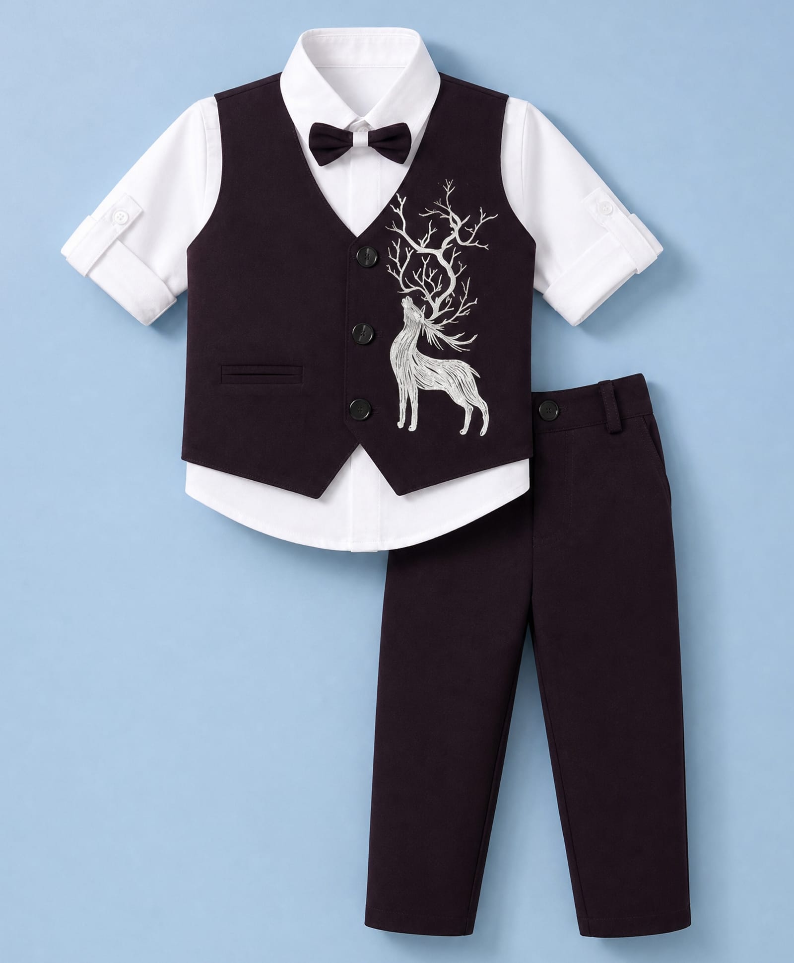 Rikidoos Cotton Woven Full Sleeve 3 Piece Party Suits With Stone Embellished & Bow - Wine & White-picture-10