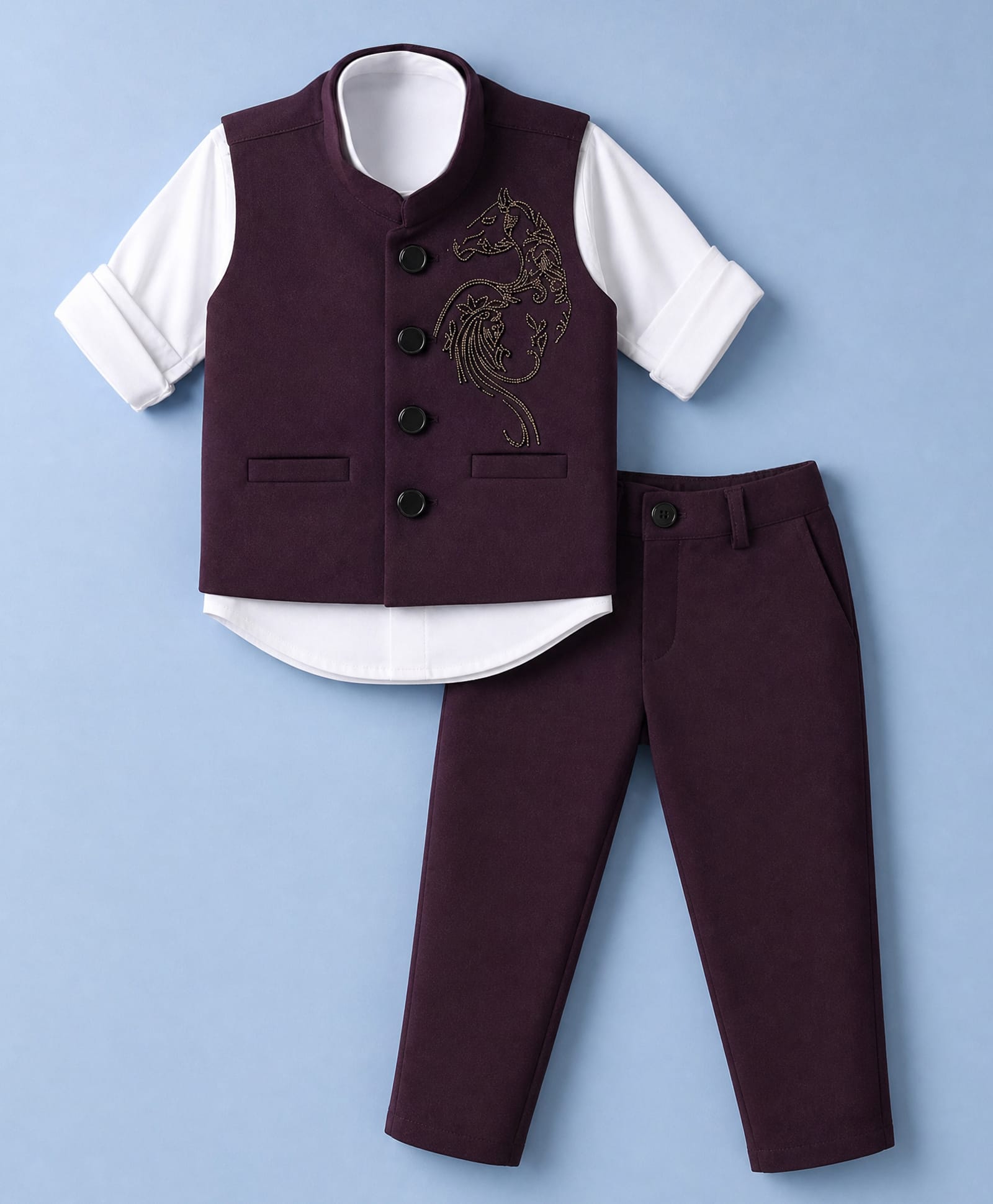 Rikidoos Cotton Woven Full Sleeve 3 Piece Party Suits With Stone Embellished - Wine & White-picture-23