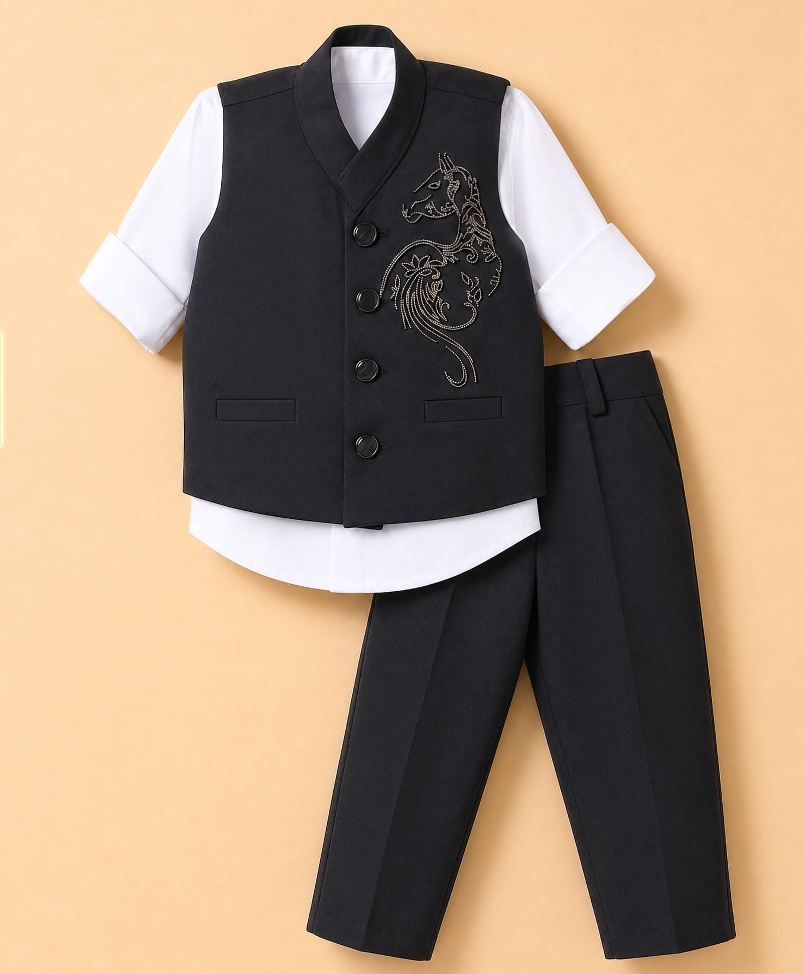 Rikidoos Cotton Woven Full Sleeve 3 Piece Party Suits With Stone Embellished - Black & White-picture-17