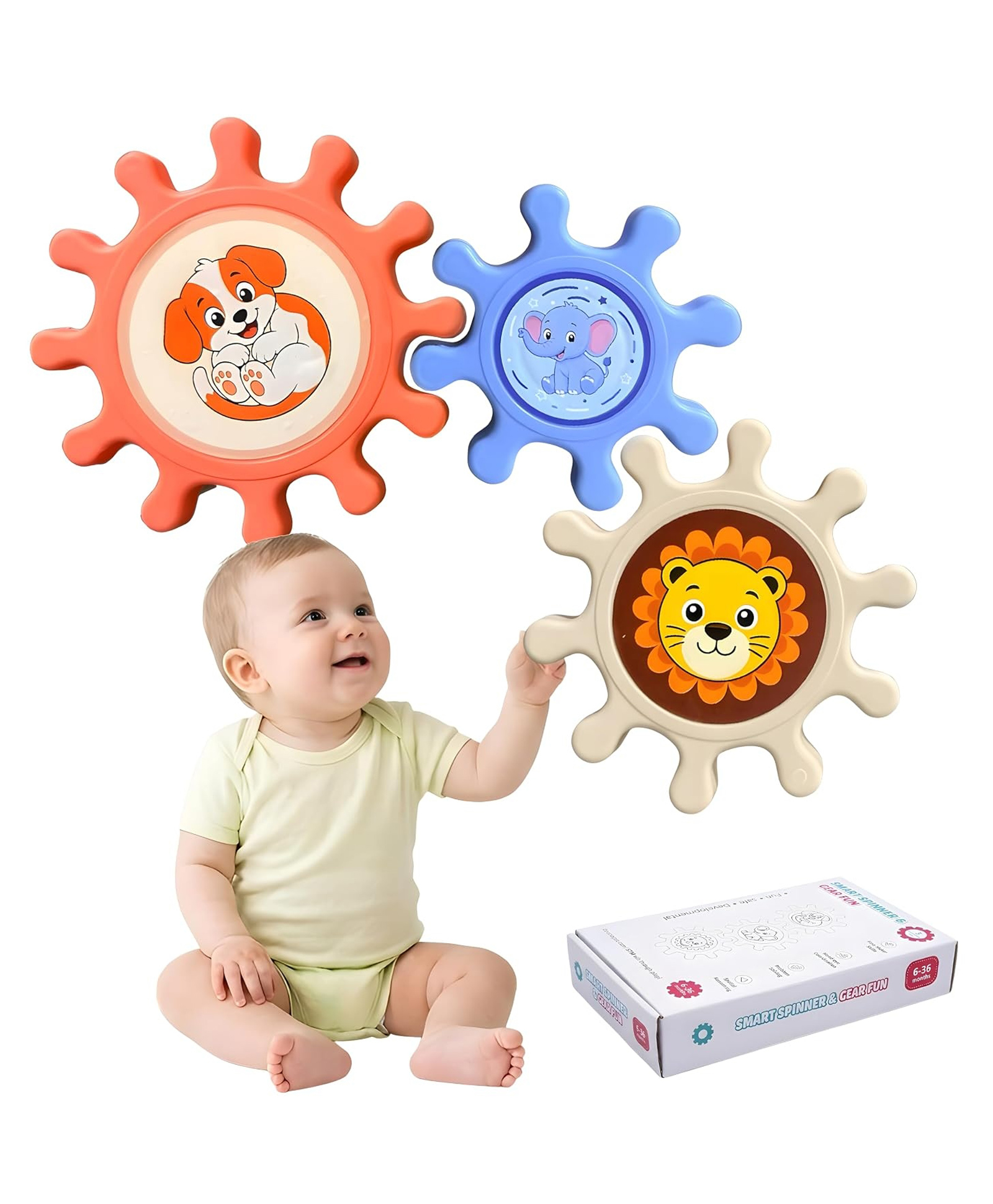 FUNVERSE Baby Gear Spinner Toys for Kids, Interlocking Spinning Gears with Animal Design, Sensory & Fine Motor Skill Toy, Educational STEM Learning Toy for Infants & Toddlers 6+ Months, Pack of 3-image-26