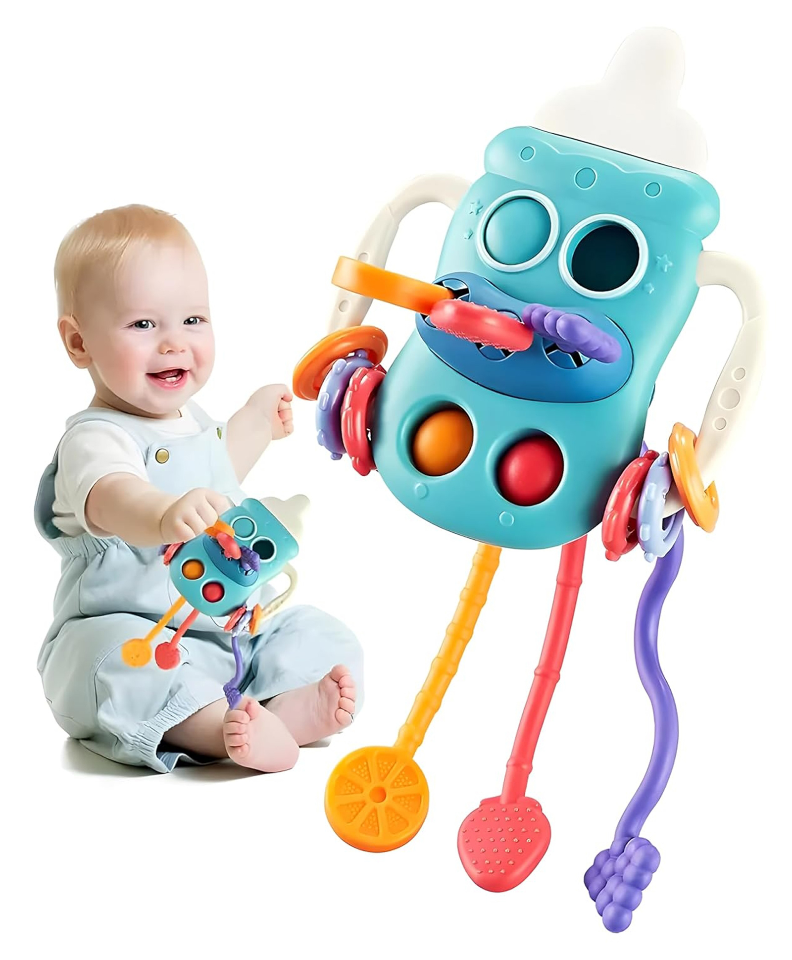 FUNVERSE 5 in 1 Montessori Pull String for Babies & Toddlers | Silicone Sensory Teething Toy with Pop Bubble, Sliding Ball & Textured Rings | Educational Fine Motor Skill Toy for Baby-picture-16