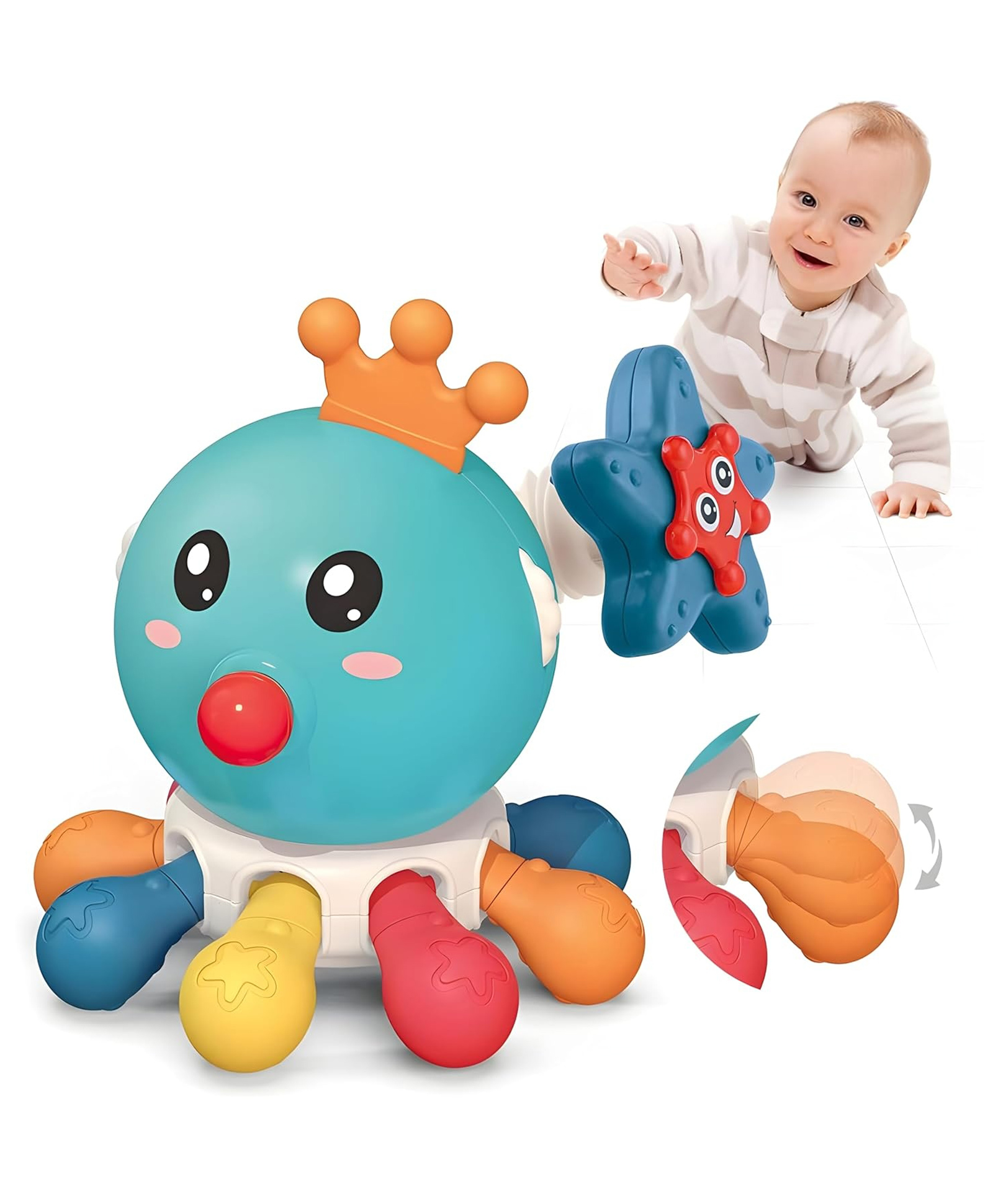 FUNVERSE 10 in 1 Montessori Spinning Octopus for Babies| Sensory Activity Toy with Rotating Gears, Fun Extension Tube, Soft Pop Buttons & Fidget Features | Educational Fine Motor Skill Toy-image-32
