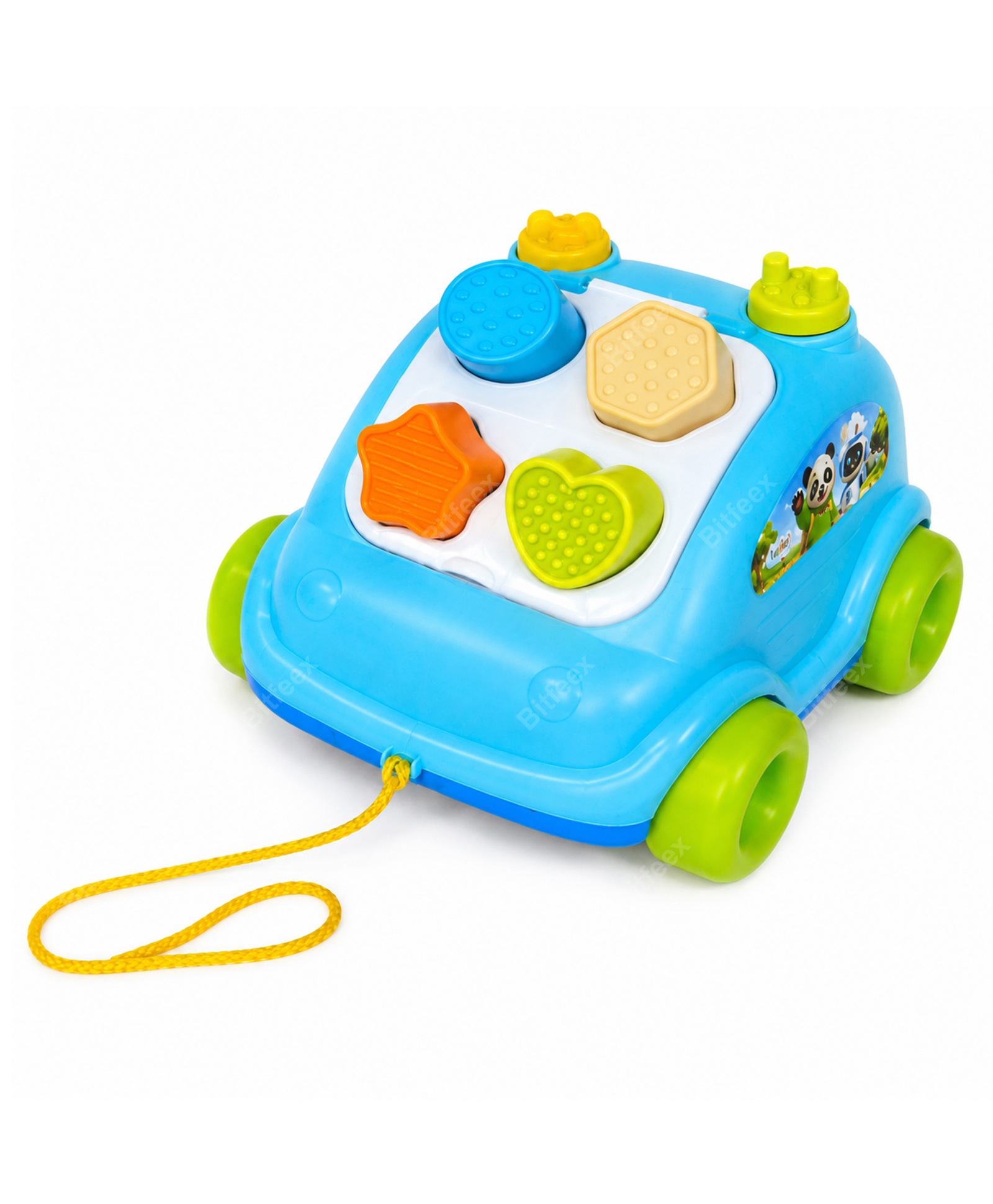 BitFeex Pull Along Shape Sorter Car Toy with 4 Colorful Shape Blocks | Educational Learning Toy for Toddlers | Shape Matching & Pull String Activity Car | 18+ Months-Blue-image-5