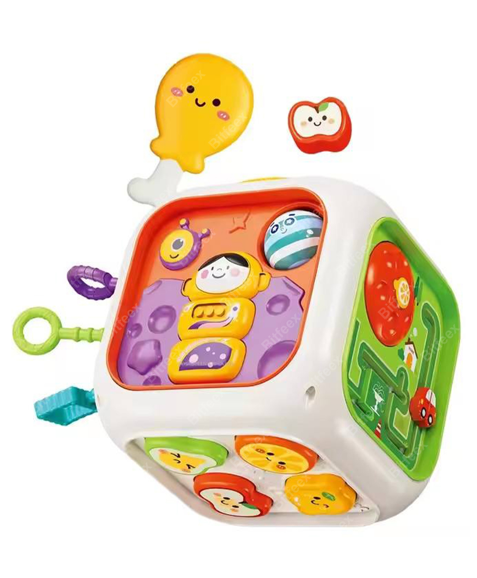 BitFeex 6-in-1 Montessori Activity Cube | Multi-Activity Sensory Learning Toy with Pull Strings, Shape Sorter, Gear Spinner & Maze | Early Development Toy for Babies-image-34