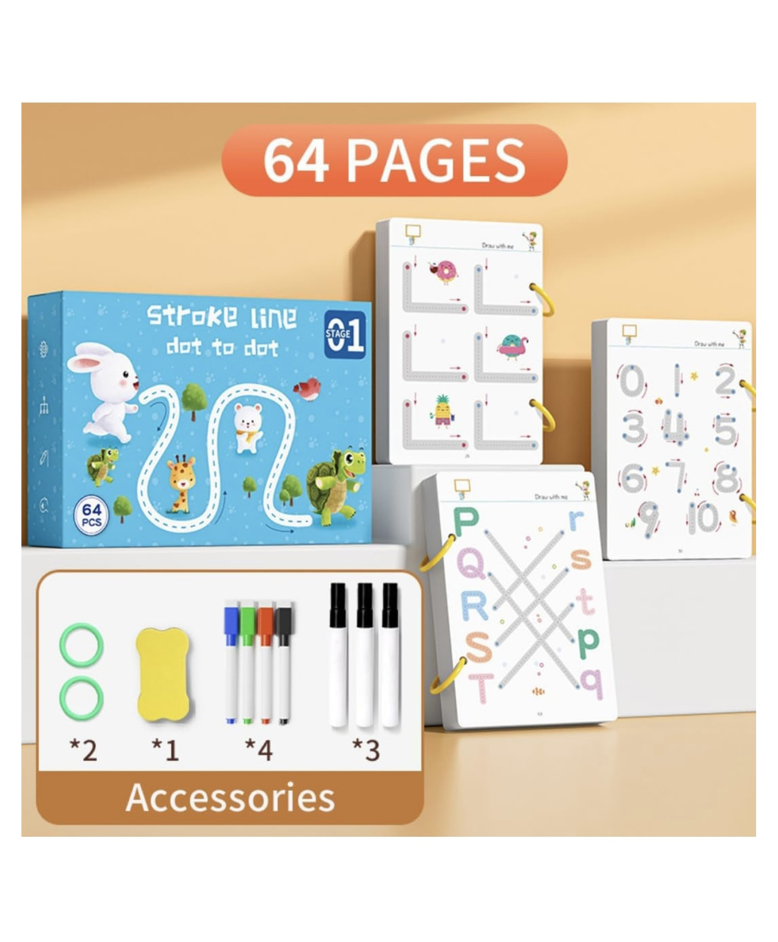 ARCADE TOYS Educational Toys - Children Drawing Writing Learning Stroke Line Book - Logical Thinking Cards Book For Kids - Tracking Workbook For Preschool Learning - ,Children - (64 Pgs) Multicolour-image-3