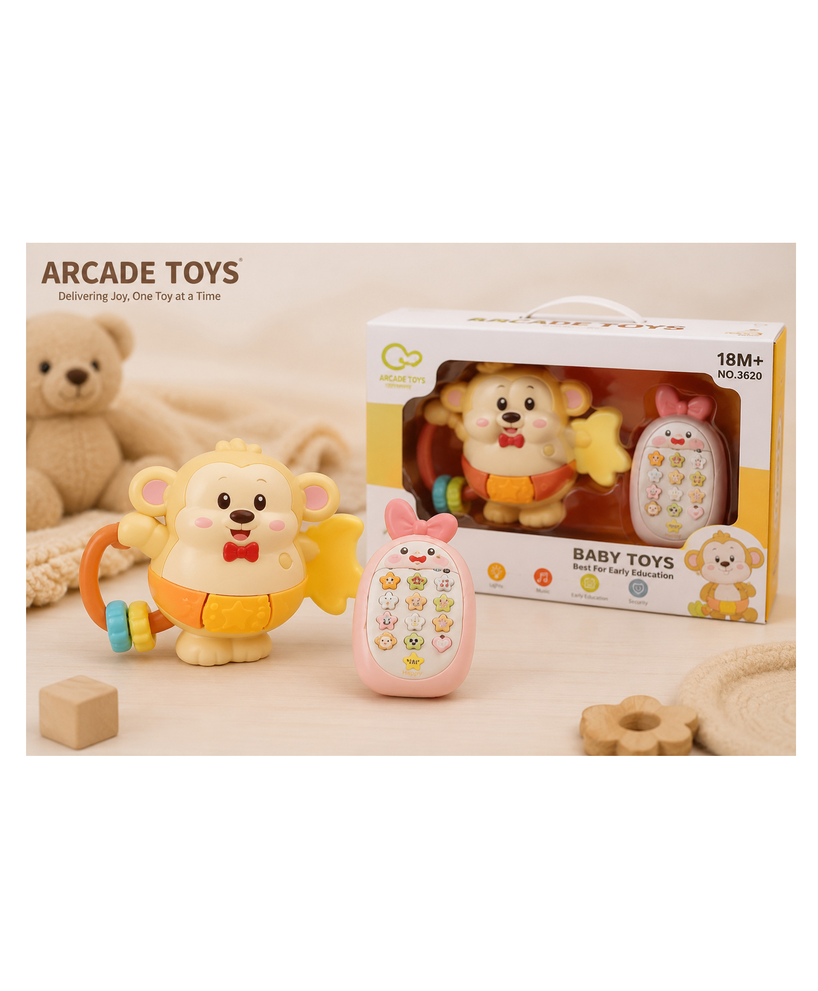 ARCADE TOYS Musical Monkey Learning Toy with Lights, Sounds & Rattle Rings Educational Activity Toy for Babies & Toddlers Multicolour-image-28