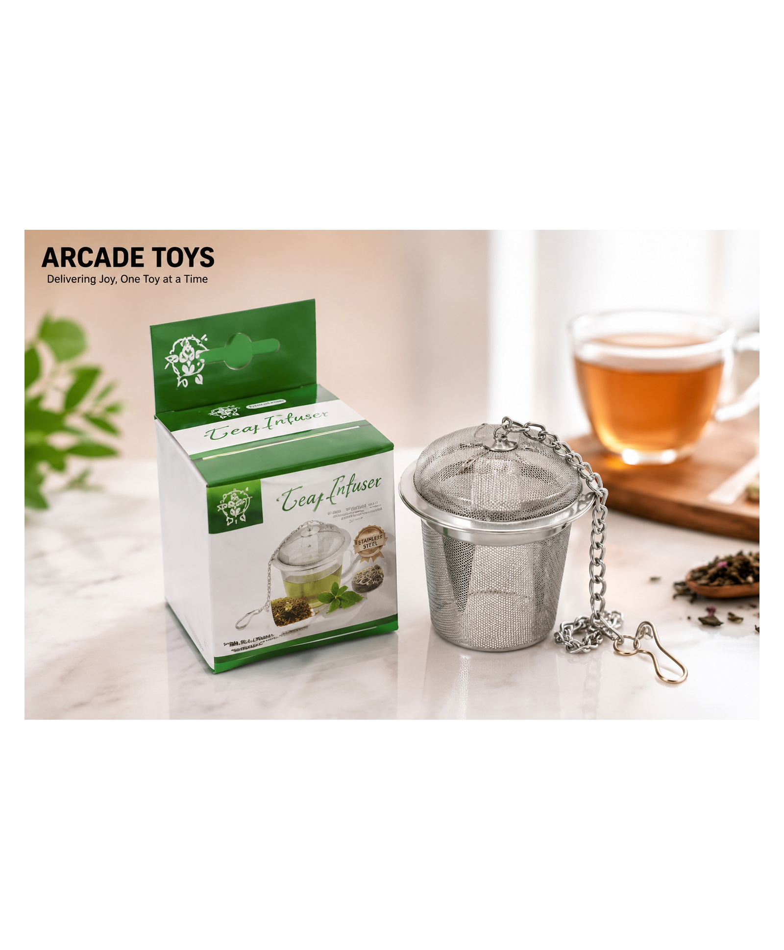 ARCADE TOYS Premium Stainless Steel Tea Infuser with Chain Fine Mesh Loose Leaf Tea Strainer-picture-26
