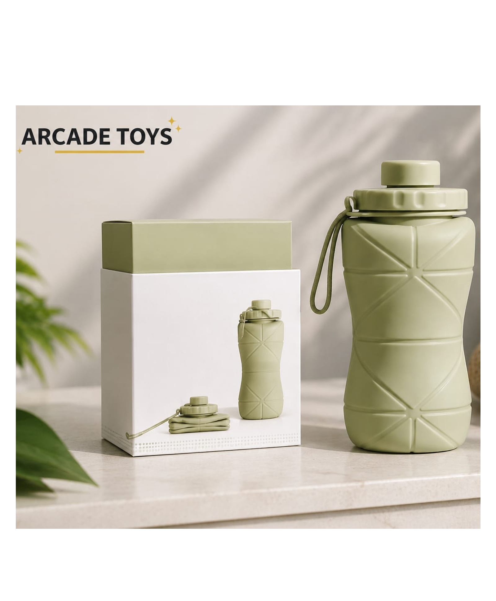 ARCADE TOYS Foldable Silicone Water Bottle 600 ml | Collapsible | Leakproof | BPA-Free | Reusable Travel & Sports Bottle with Carry Strap Multicolour-picture-31