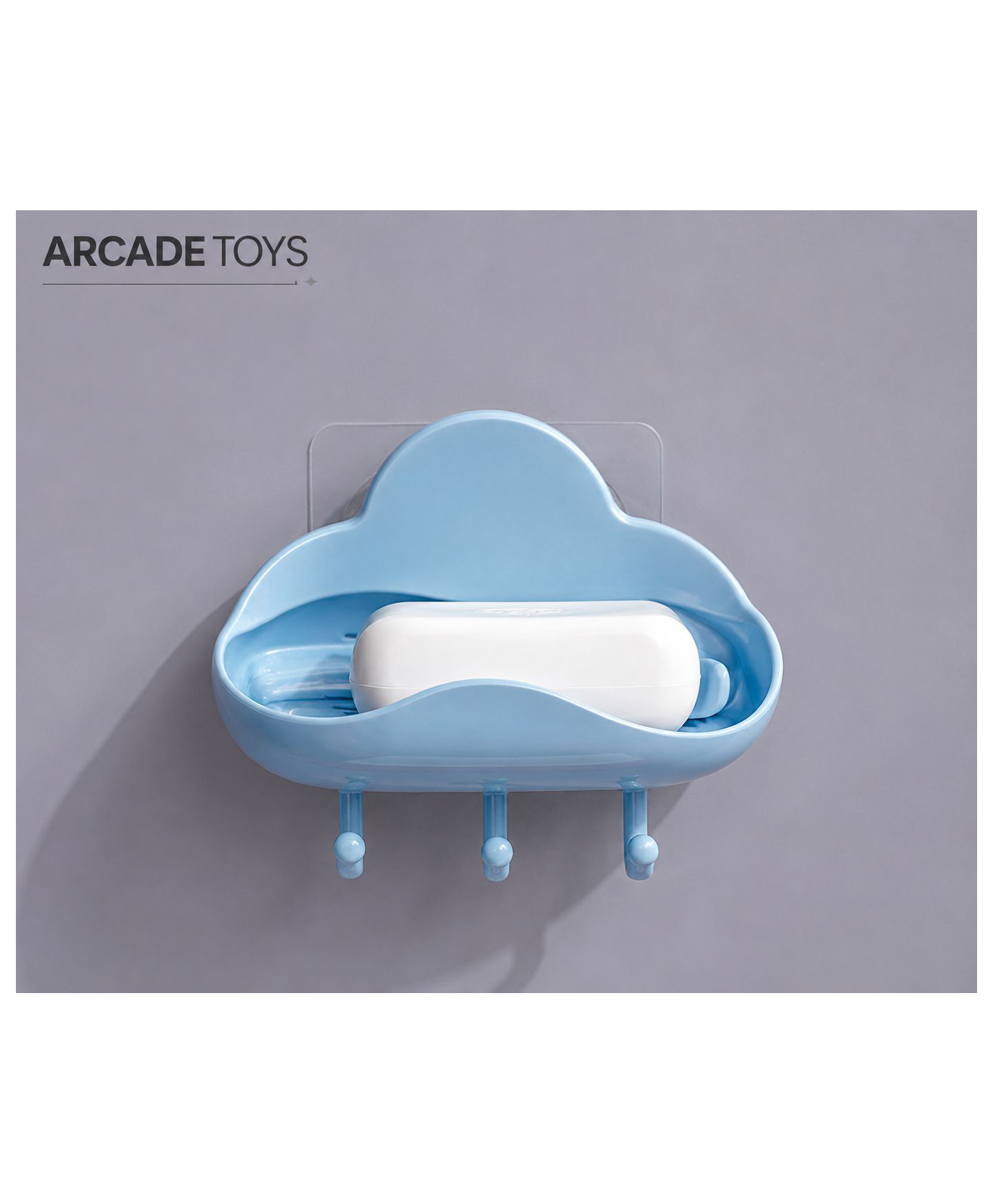 ARCADE TOYS Cloud Self-Draining Soap Holder with Hooks | Waterproof Wall-Mounted Soap Dish for Bathroom & Kitchen | Multicolour-image-45