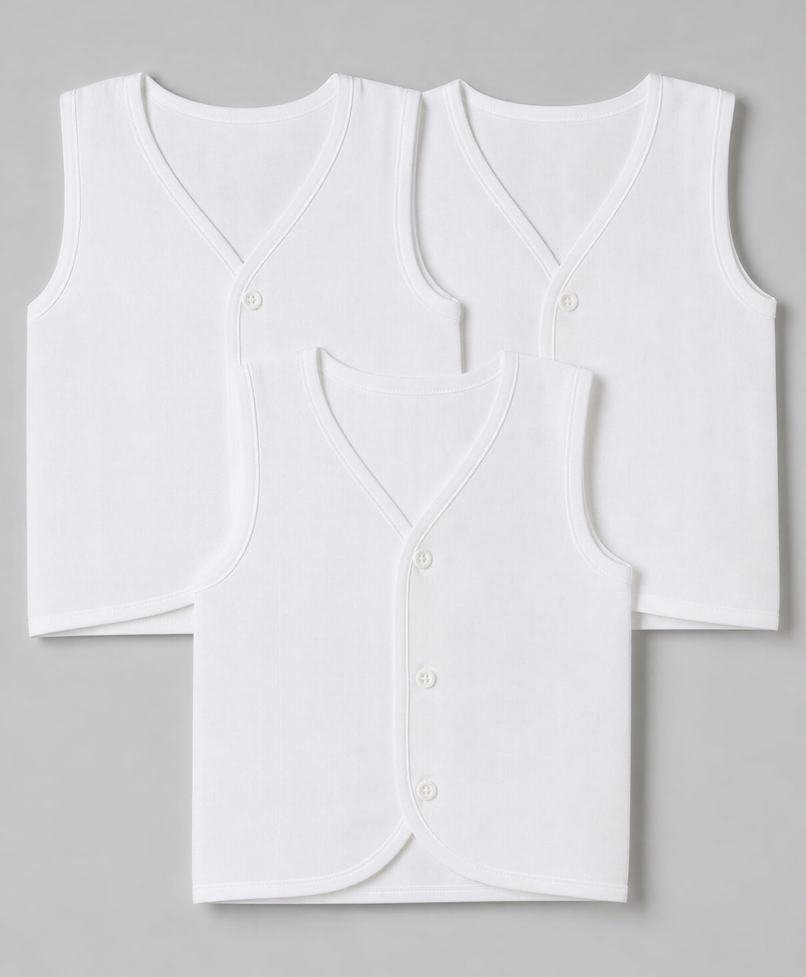 Babyhug Cotton Muslin Woven Sleeveless Solid Jhablas Pack of 3-White-picture-23
