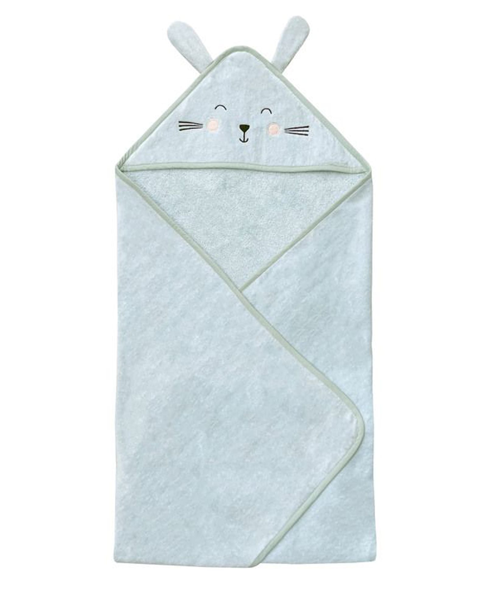 Masilo Cotton Blend Woven Bunny Face Embroidered Hooded Towel - Mint-image-10