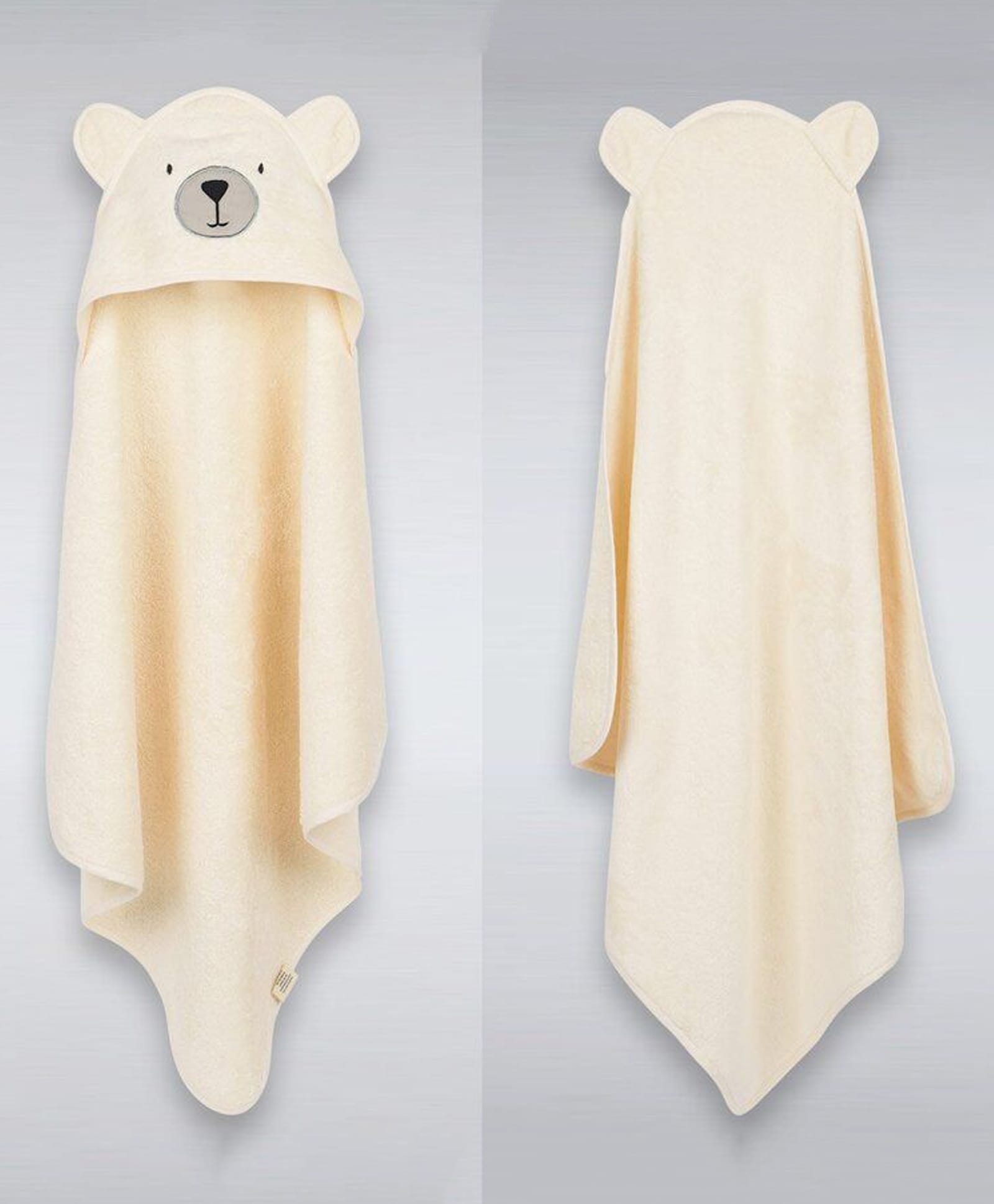 Masilo Cotton Blend Woven Bear Face Embroidered Hooded Towel - Cream-image-32