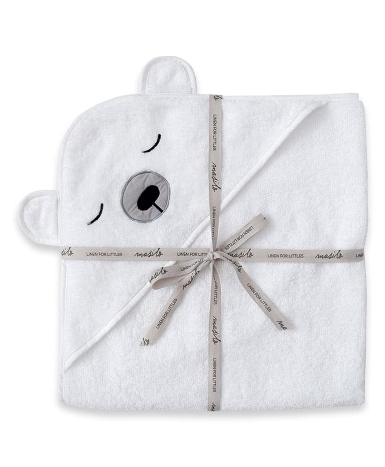 Masilo Cotton Blend Woven Bear Face Embroidered Hooded Towel - White-image-42