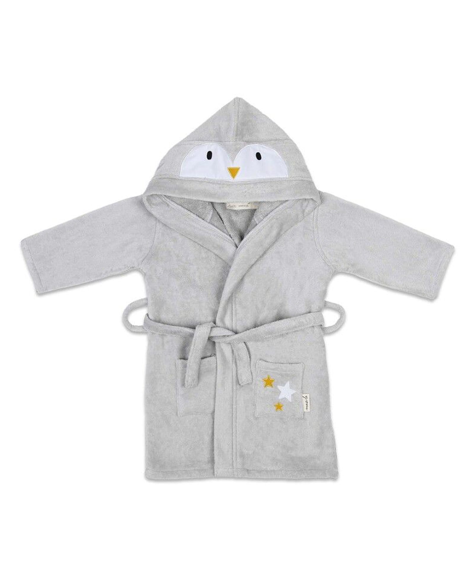Masilo Cotton Blend Woven Penguin Face Embroidered Hooded Robe With Belt - Grey-picture-17