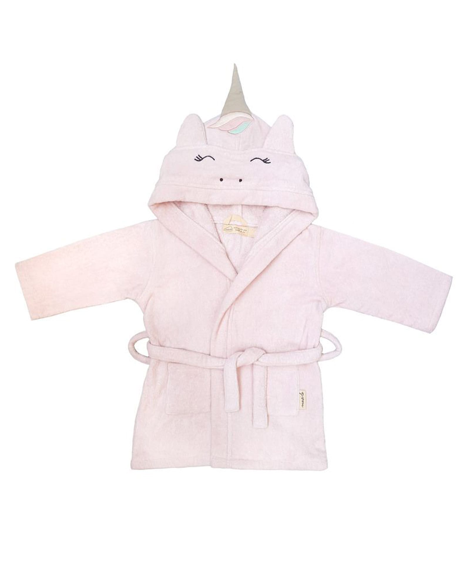 Masilo Cotton Blend Woven Unicorn Face Embroidered Hooded Robe With Belt - Pink-picture-13