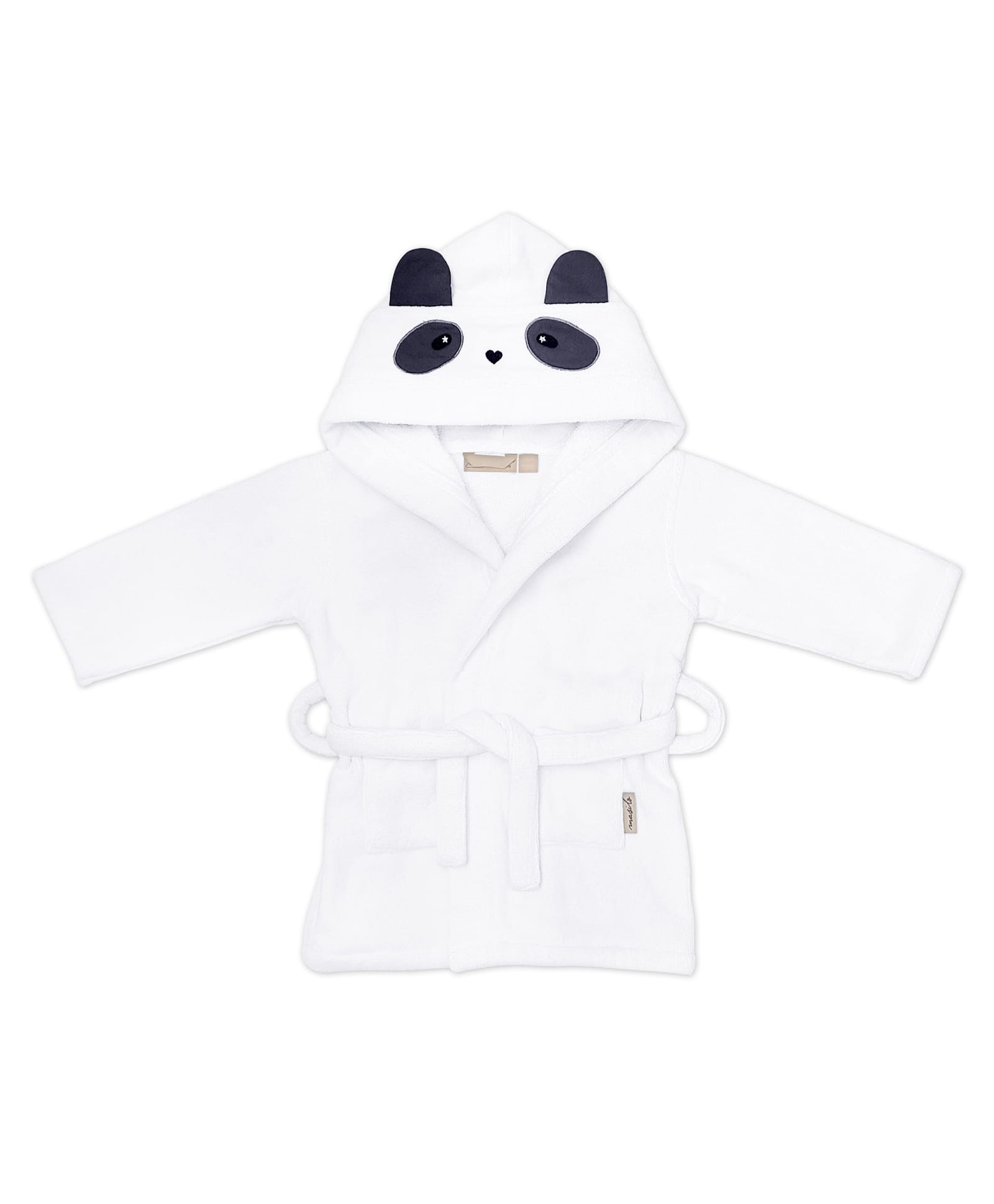 Masilo Cotton Blend Woven Panda Face Embroidered Hooded Robe With Belt - White-image-25