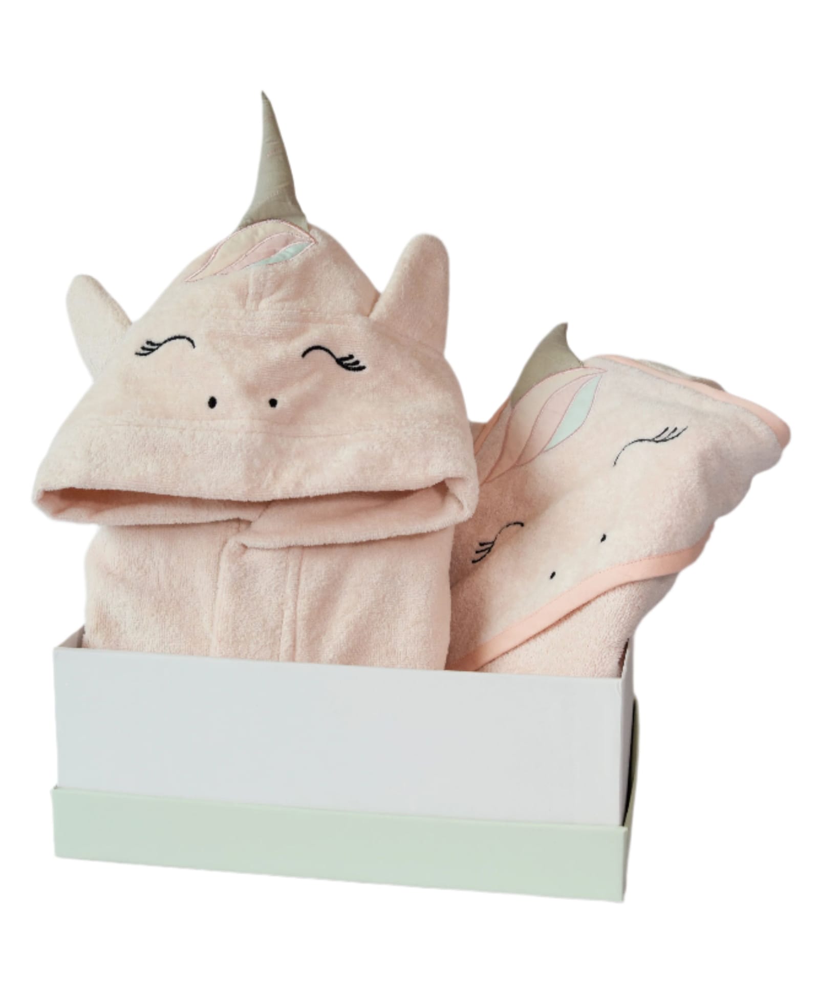 Masilo Cotton Blend Woven Pack Of 2 Unicorn Face Embroidered Hooded Towel & Robe With Belt - Pink-image-15