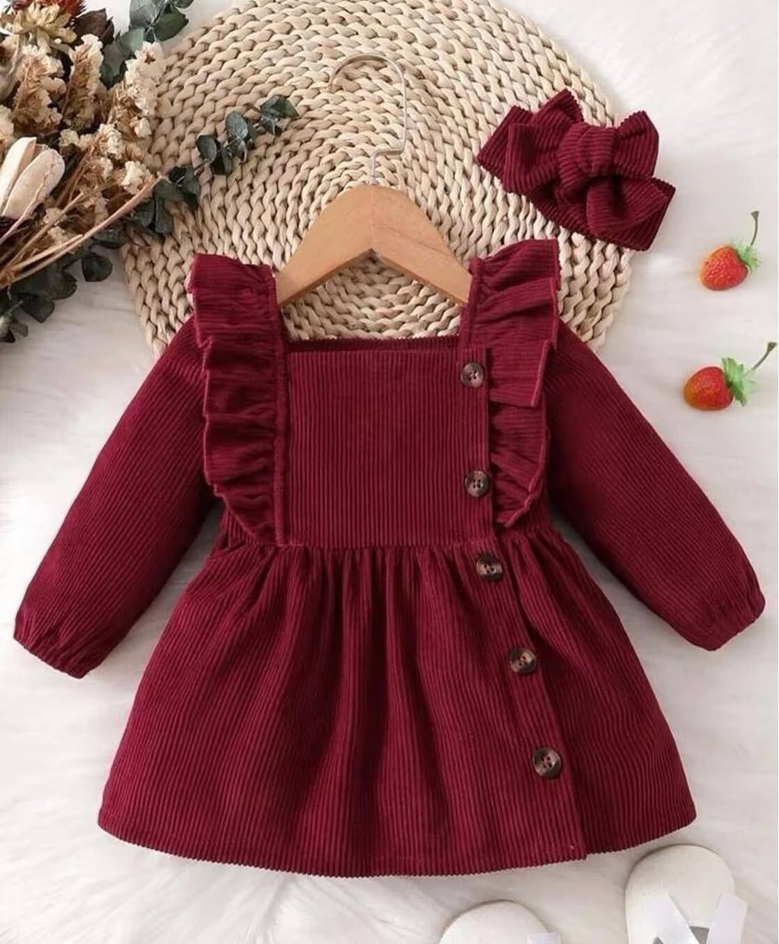 FOSTRIC Modal Knit Full Sleeves Solid Dress With Headband - Maroon-image-38