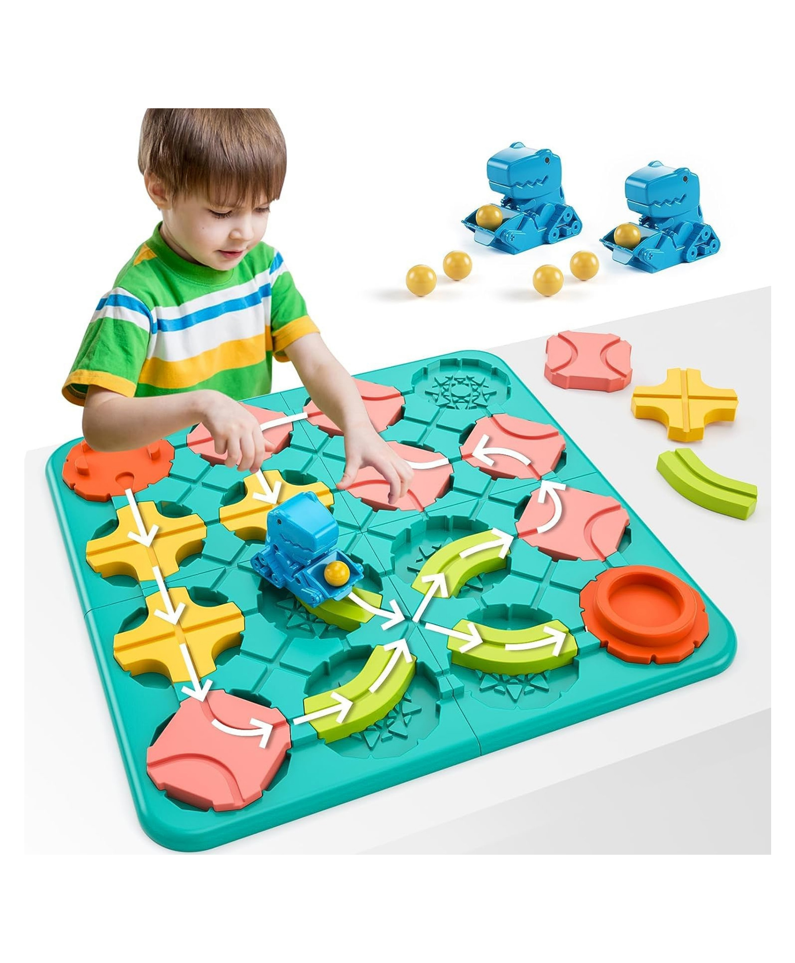 YAMAMA Ramp Racing Puzzle Maze Board Game Toys for Kids, Premium Brain Teaser STEM Toy with 4 Difficulty Levels for Kids, Child-Safe ABS Plastic Logic Track Builder Kids Toys - Green-image-36
