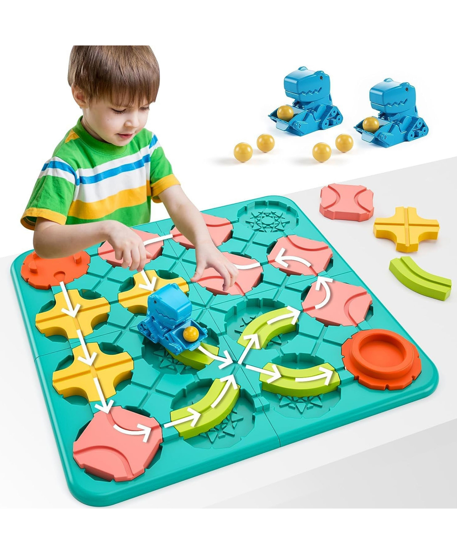 YAMAMA Ramp Racing Puzzle Maze Board Game Toys for Kids, Premium Brain Teaser STEM Toy with 4 Difficulty Levels for Kids, Child-Safe ABS Plastic Logic Track Builder Kids Toys - Blue-image-37