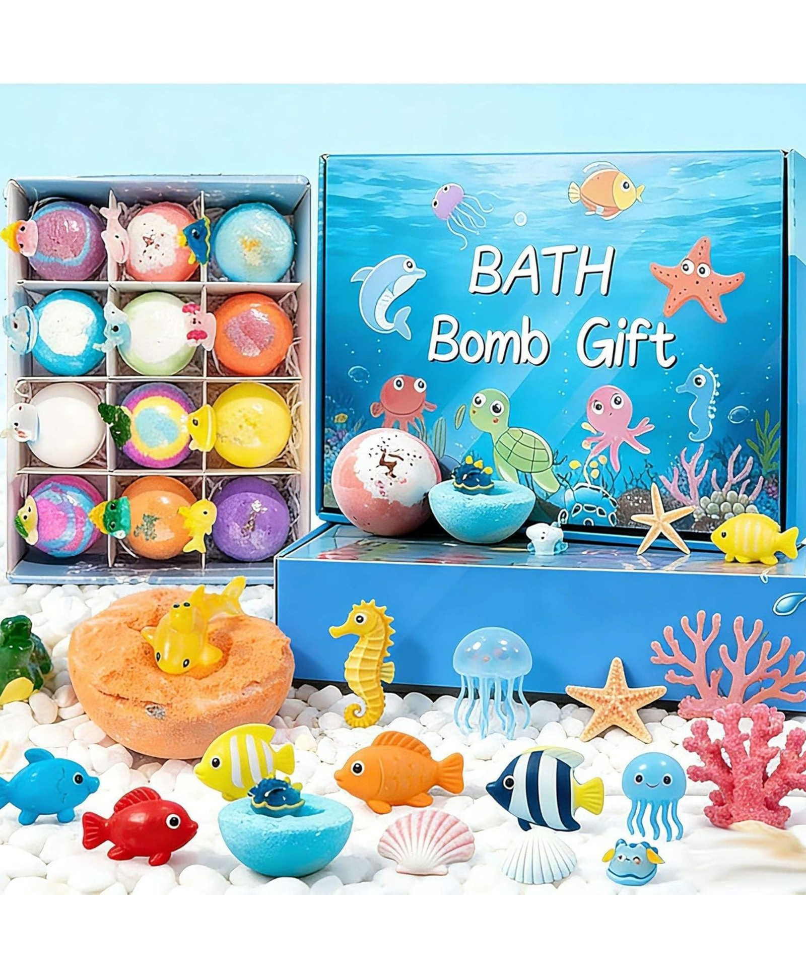 YAMAMA Kids Ocean Adventure 1-Piece Bath Bomb Gift, Premium Child-Safe Organic Essential Oil Fizzy Balls, Bath Bombs Gift Set with Sea Animals Toys, Best Gifts for Kids Boys - Multicolor-image-4