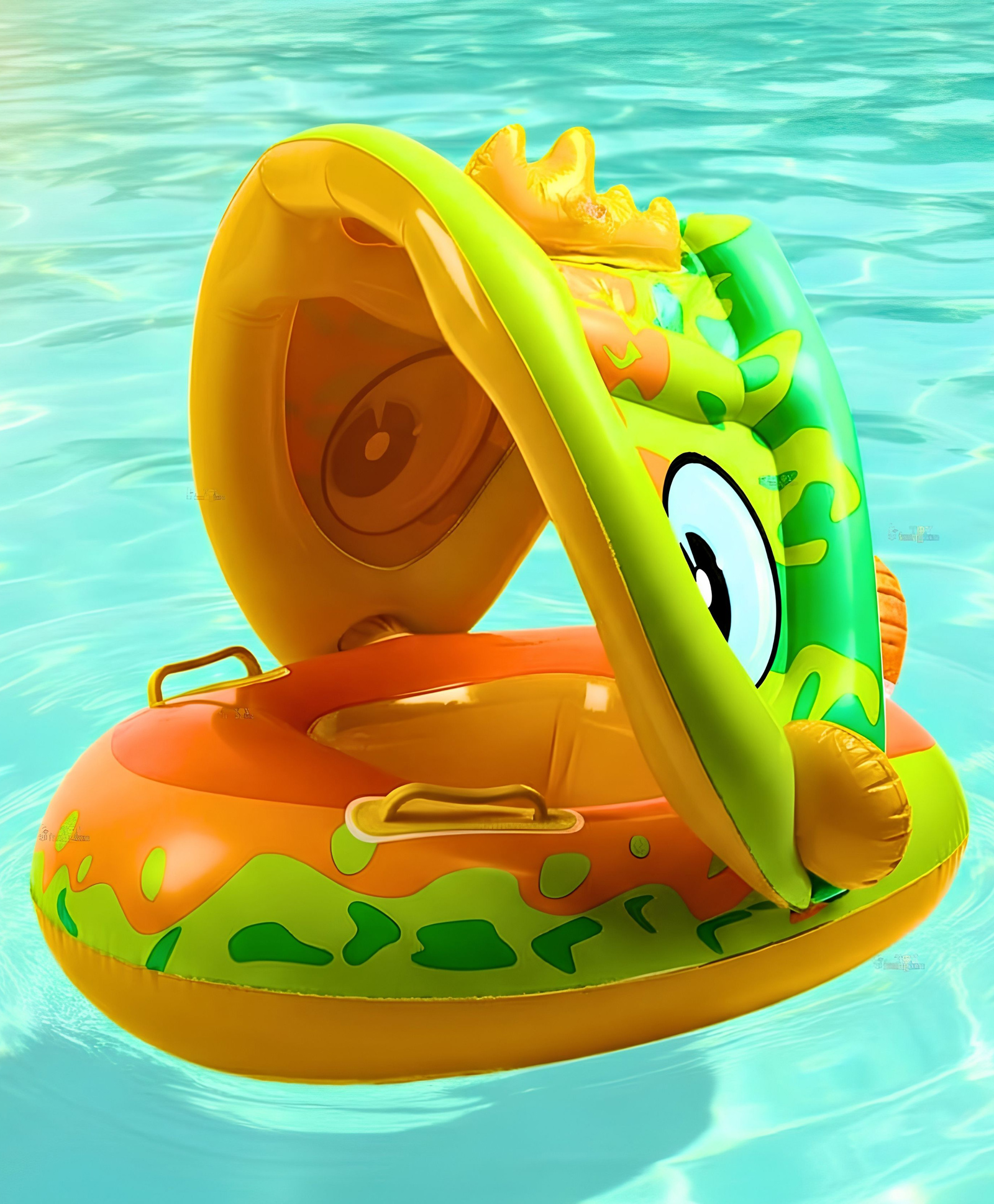 YAMAMA Inflatable Baby Pool Float with Sun Canopy Protection, Premium Heavy-Duty Child-Safe Leak-Proof Swimming Ring Lounge Seat for Toddlers - Yellow & Green-image-30