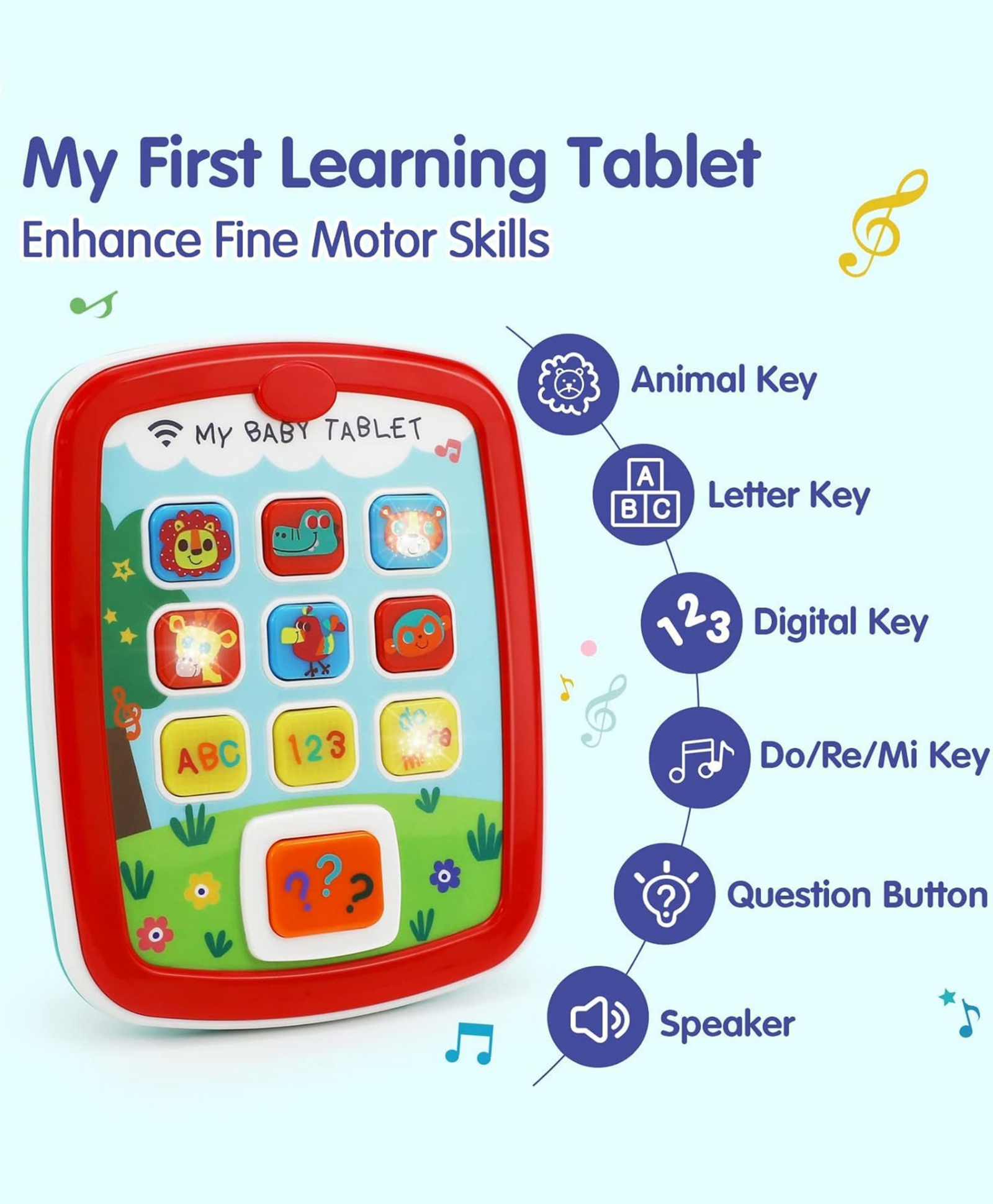 YAMAMA My Baby Tablet Electronic Educational Learning Toys for Toddlers, My Discovery Pad Smart Board with Interactive Quiz Button, Music, Alphabet & Numbers for Sensory Development - Multicolor-image-34
