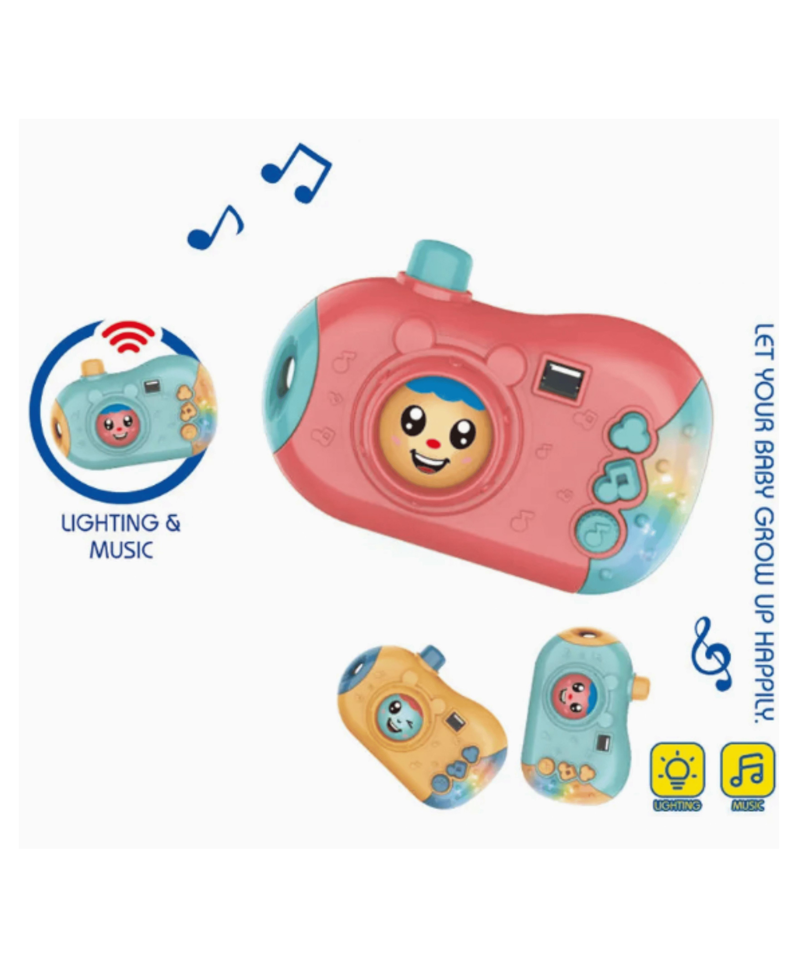 YAMAMA Musical Cartoon Projection Toy Camera for Kids, Infant Sound Board Camera with Flash Light, Animal Picture Slide Projector, Music & Melodies for Sensory Development - Color May Vary-image-1