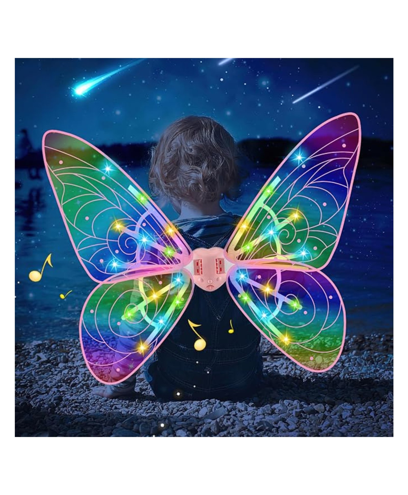 YAMAMA Wings of Faerie Electric Moving Butterfly Wings with LED Lights & Music for Girls, Magical Princess Costume Accessory for Girls - Blue-image-3