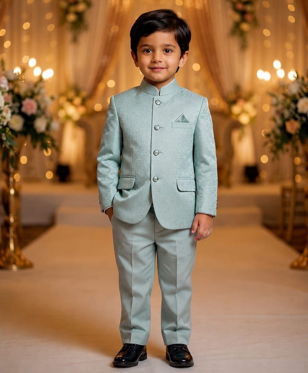 Rikidoos Cotton Silk Woven Full Sleeve Textured Jodhapuri Pocket Square Detailing Coat With Pant - Light Green-picture-22