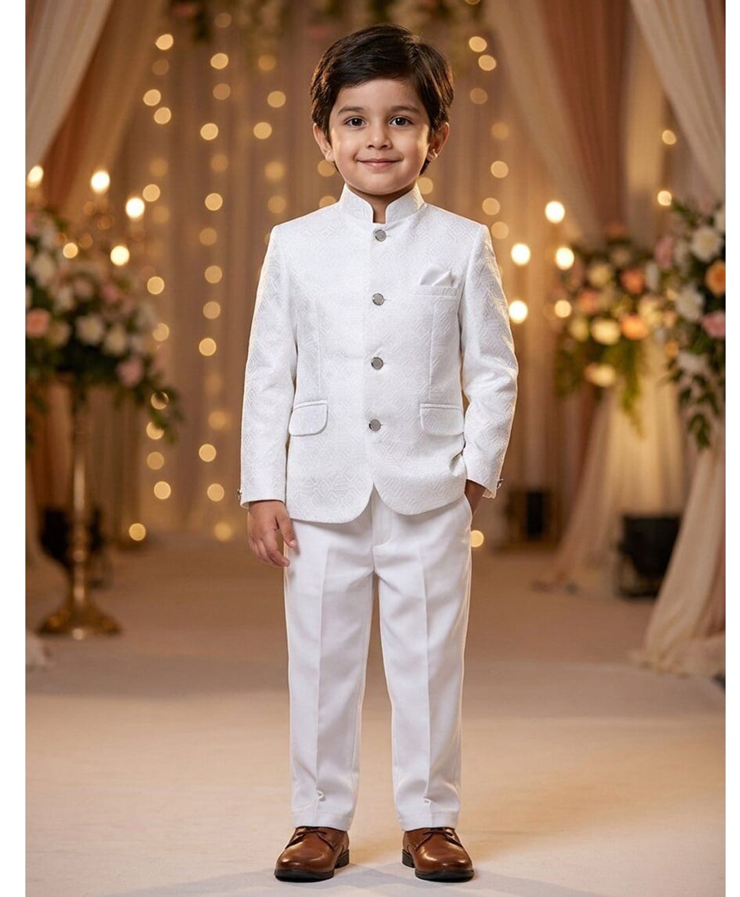 Rikidoos Cotton Silk Woven Full Sleeve Textured Jodhapuri Pocket Square Detailing Coat With Pant - White-picture-47