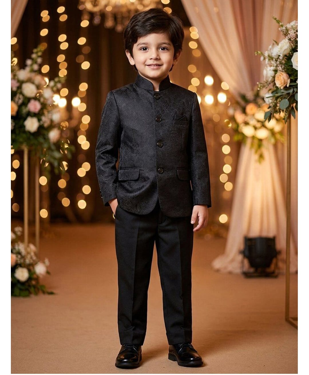 Rikidoos Cotton Silk Woven Full Sleeve Textured Jodhapuri Pocket Square Detailing Coat With Pant - Black-picture-15